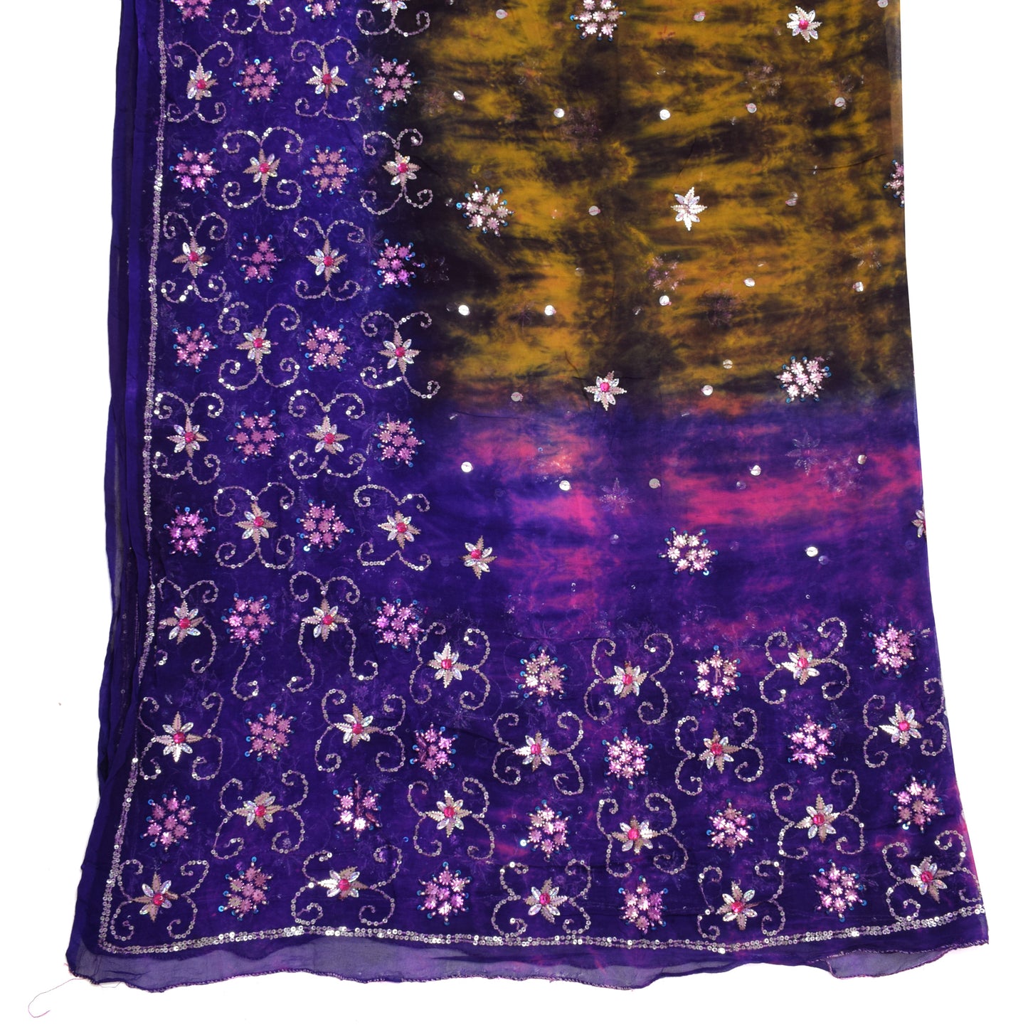 Sushila Vintage Tie-Dye Scrap Dupatta 100%Pure Georgette Hand  Beaded Long Stole