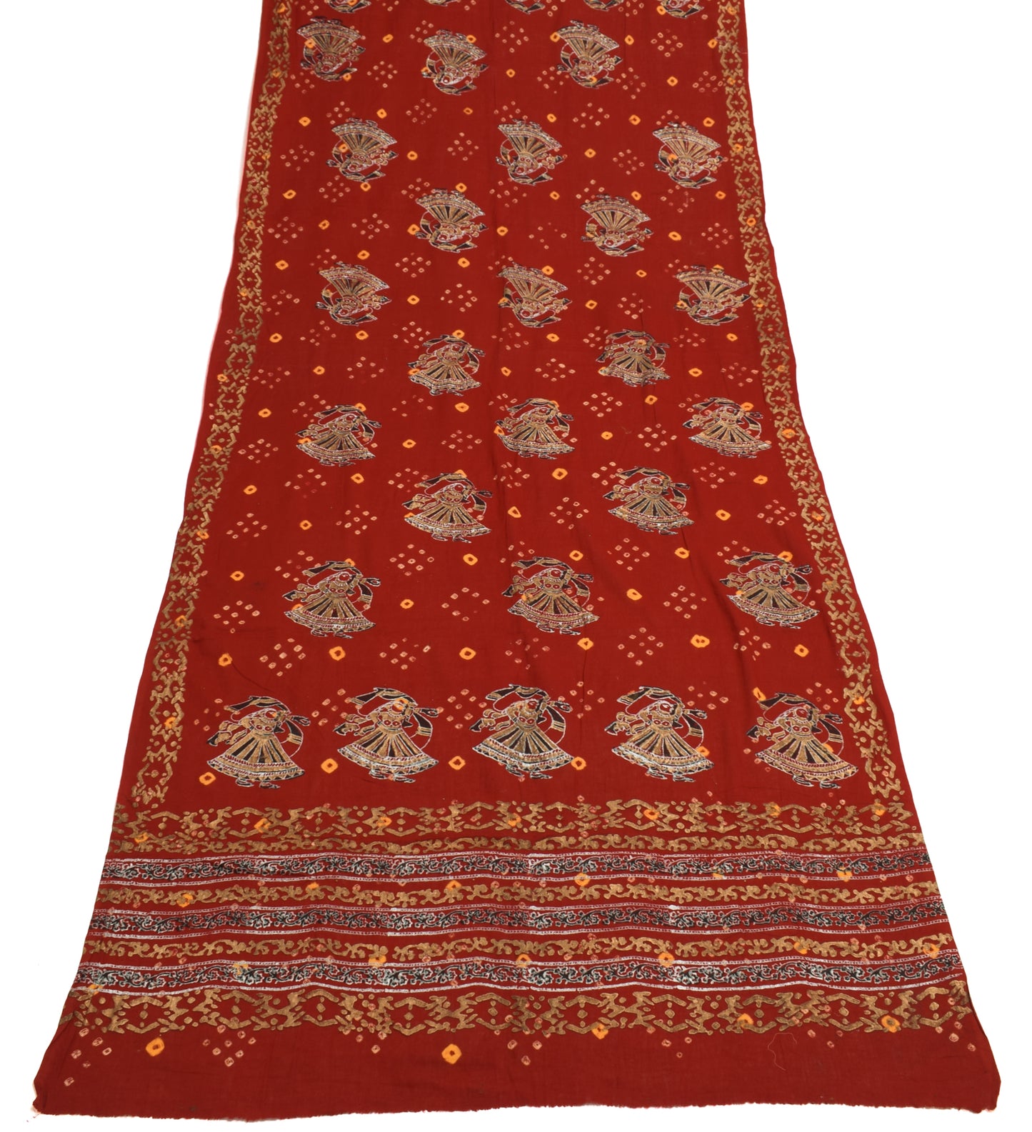 Sushila Vintage Red Scrap Dupatta 100% Pure Cotton Bandhani Printed Long Stole