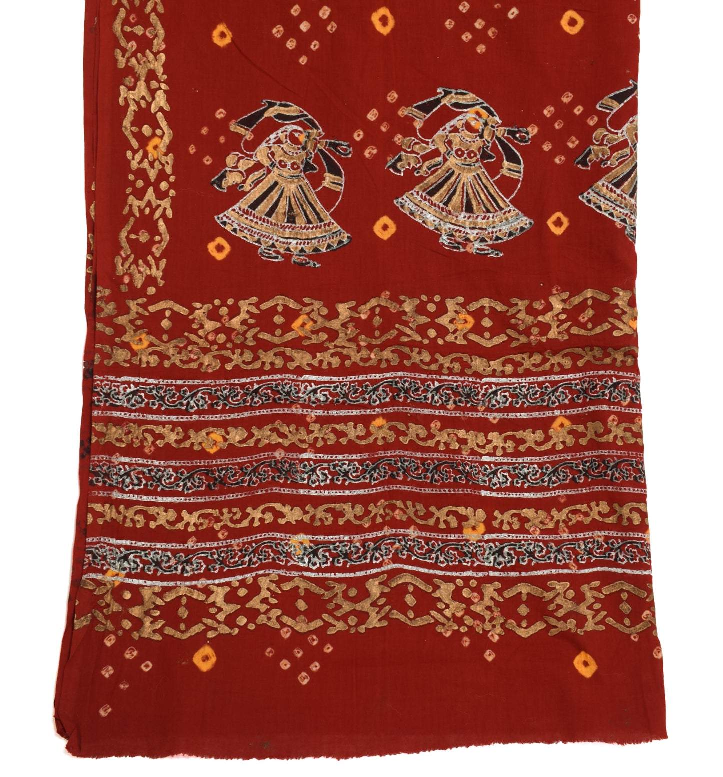 Sushila Vintage Red Scrap Dupatta 100% Pure Cotton Bandhani Printed Long Stole