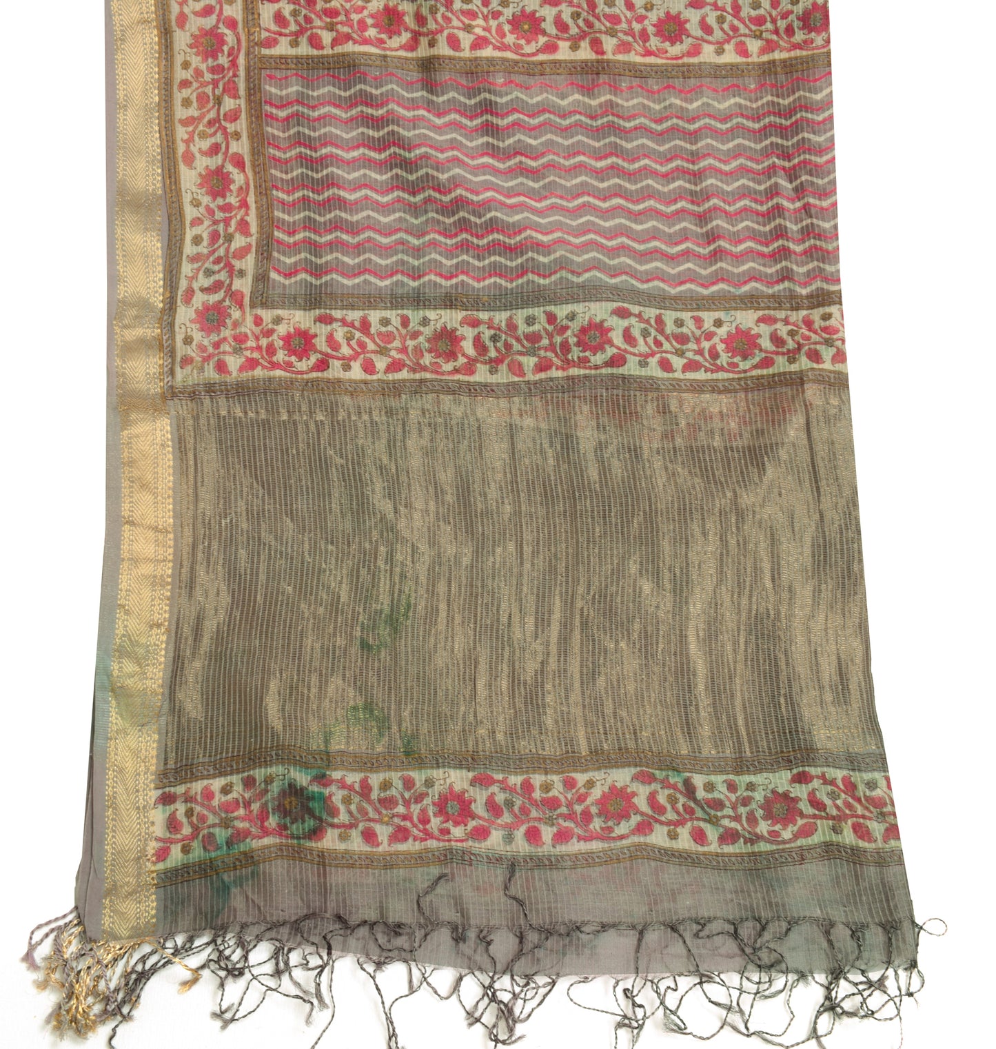 Sushila Vintage Gray Scrap Dupatta 100%Pure Cotton Hand Block Printed Long Stole