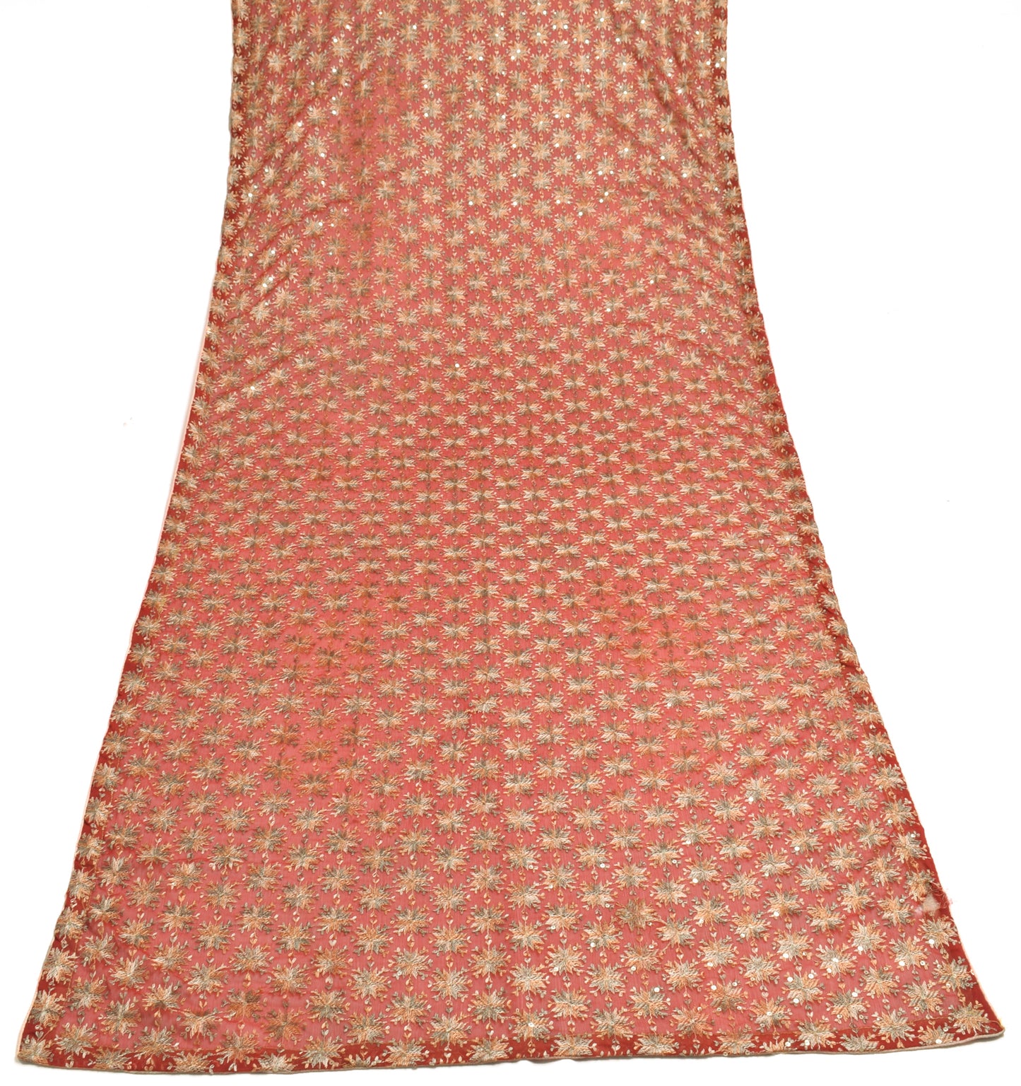 Sushila Vintage Maroon Scrap Chiffon Dupatta Phulkari Embroidered Long Stole