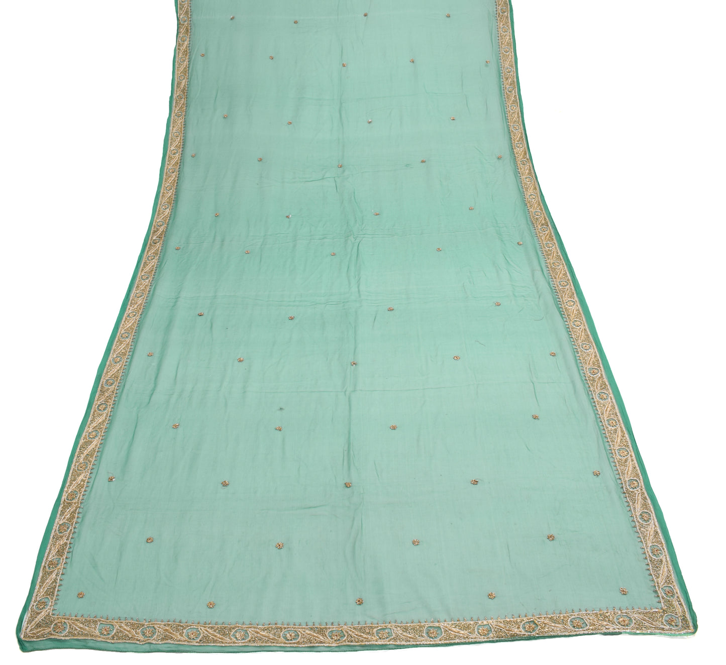 Sushila Vintage Green Scrap Dupatta Chiffon Silk Hand Beaded Floral Long Stole