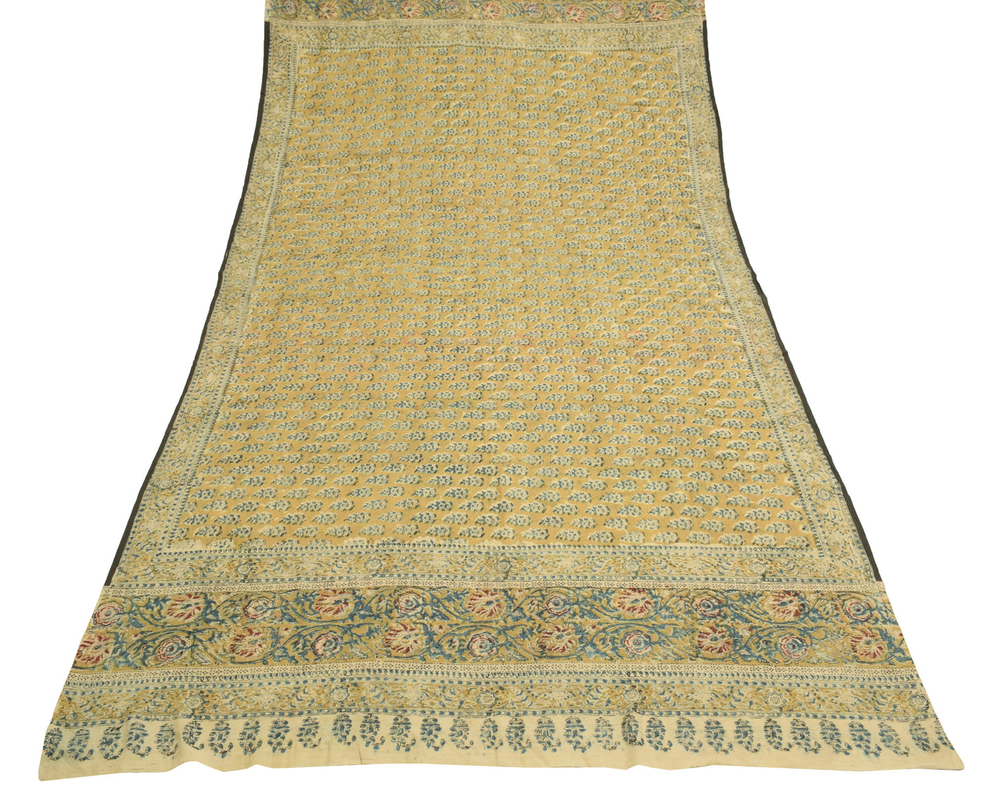 Sushila Vintage Green Scrap Dupatta Pure Cotton Hand Block Printed Long Stole