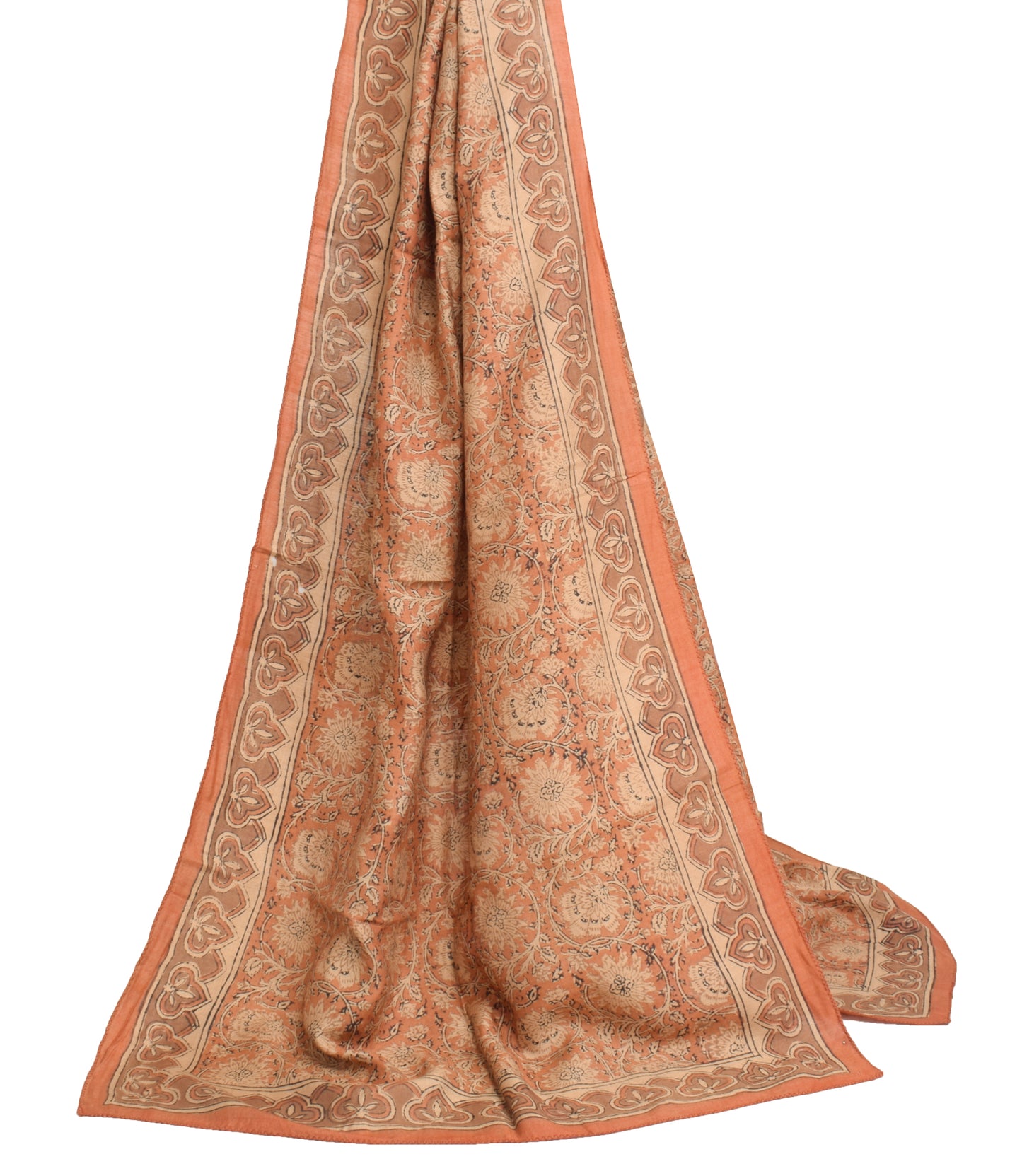 Sushila Vintage Brown Scrap Dupatta Pure Silk Hand Block Printed Soft Long Stole