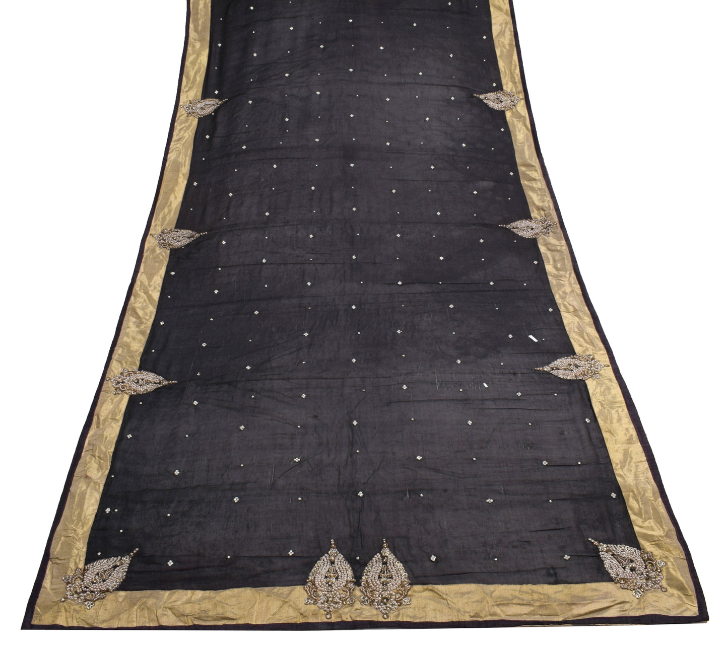 Sushila Vintage Black Scrap Dupatta Pure Chiffon Silk Hand Beaded Long Stole