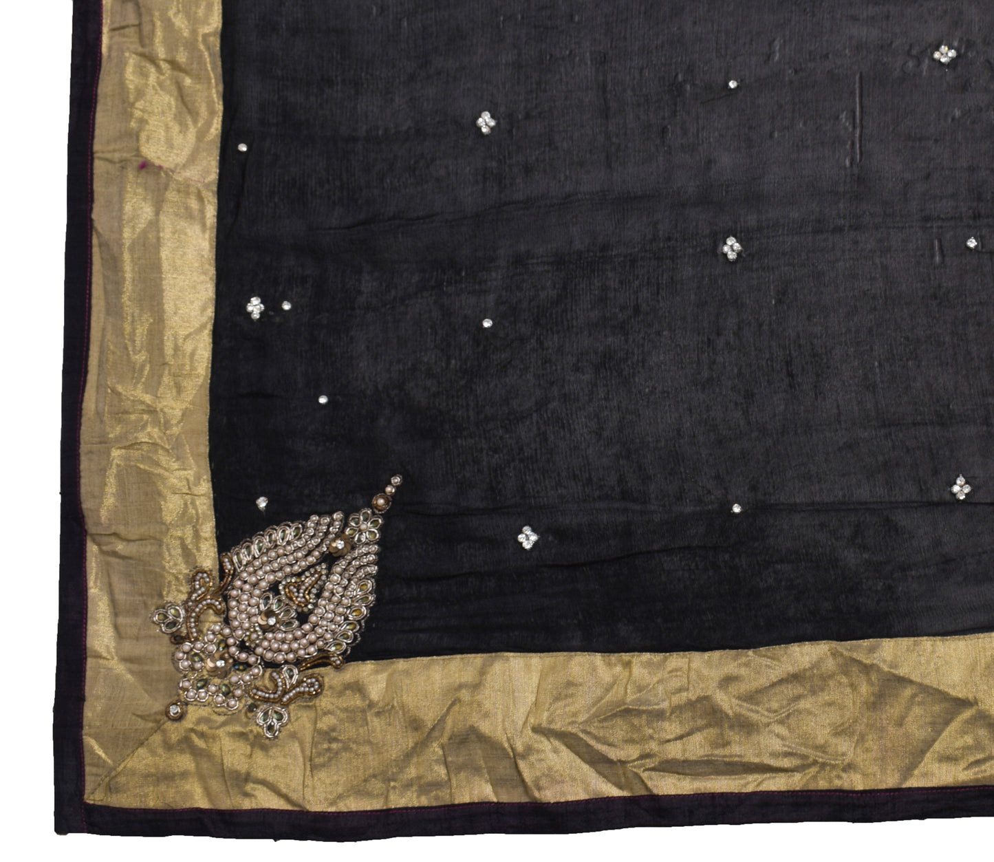 Sushila Vintage Black Scrap Dupatta Pure Chiffon Silk Hand Beaded Long Stole