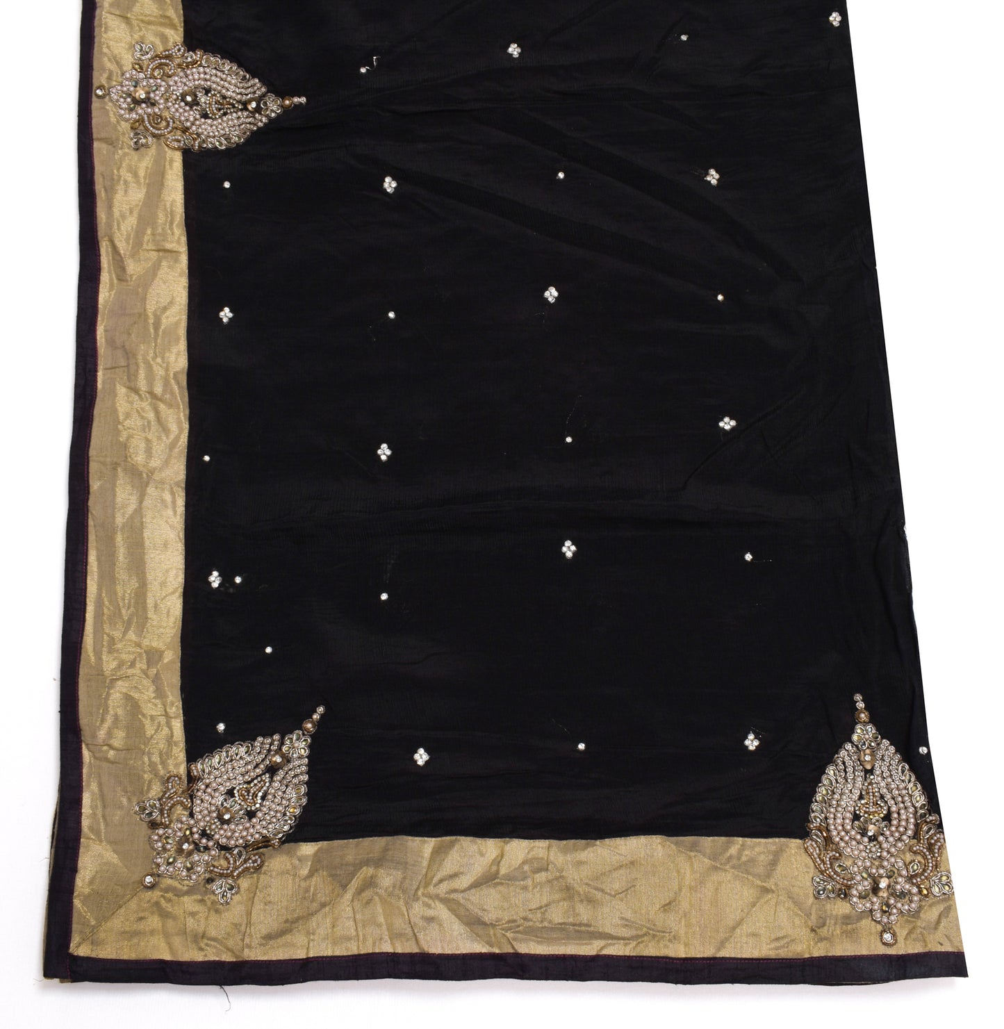 Sushila Vintage Black Scrap Dupatta Pure Chiffon Silk Hand Beaded Long Stole