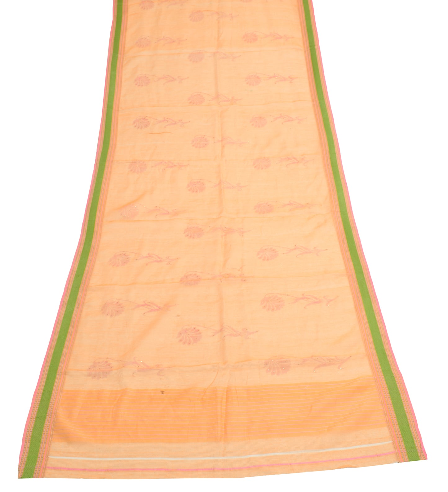 Sushila Vintage Peach Scrap Dupatta 100% Pure Silk Woven Floral Long Stole Veil