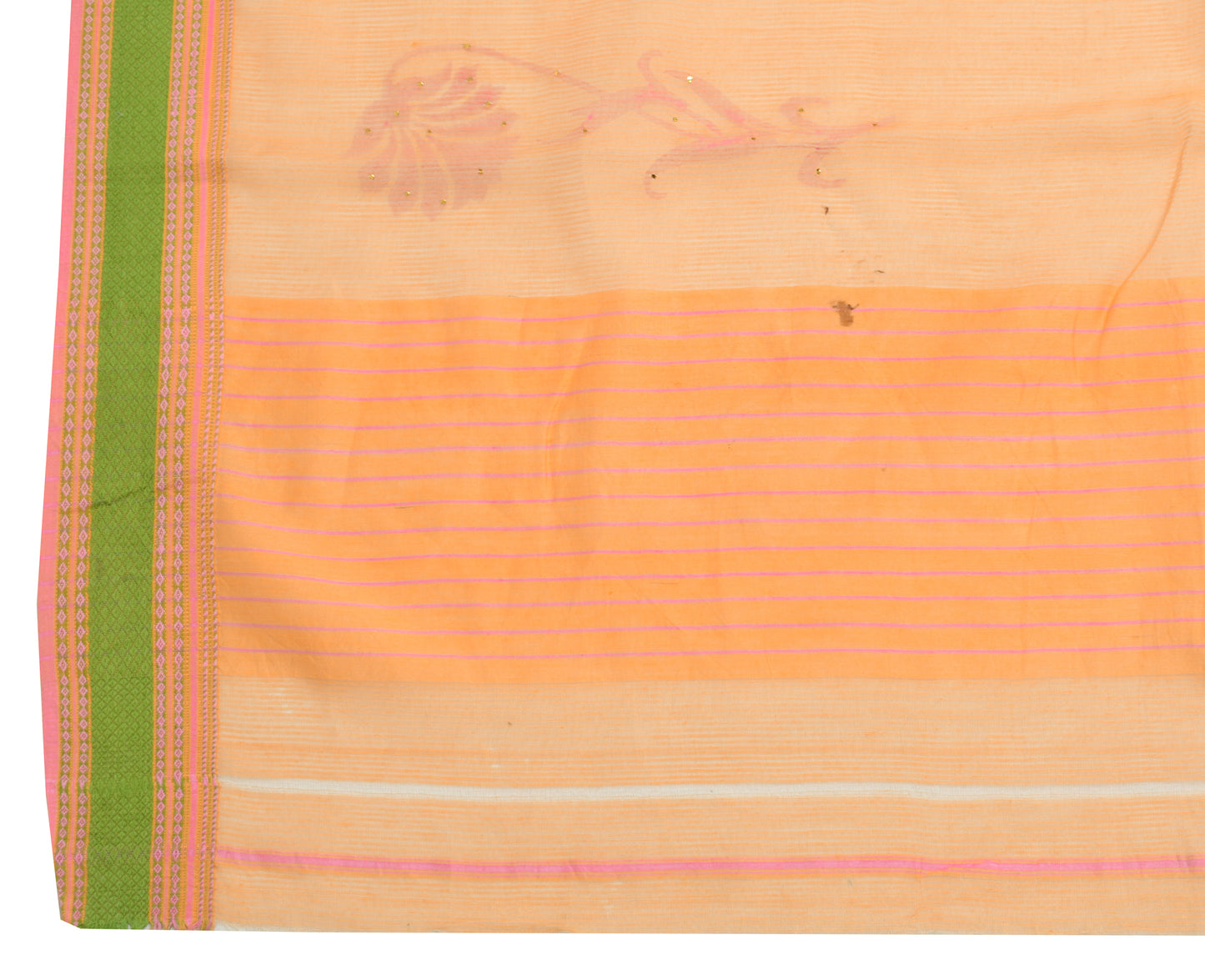 Sushila Vintage Peach Scrap Dupatta 100% Pure Silk Woven Floral Long Stole Veil