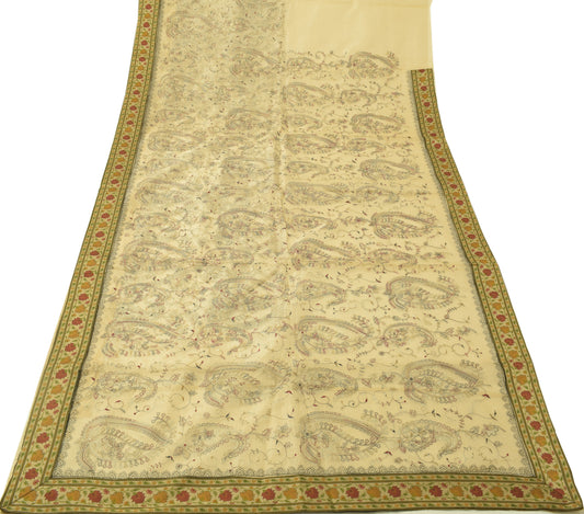 Sushila Vintage Light Brown Saree 100% Pure Cotton Super Net Embroidered Fabric