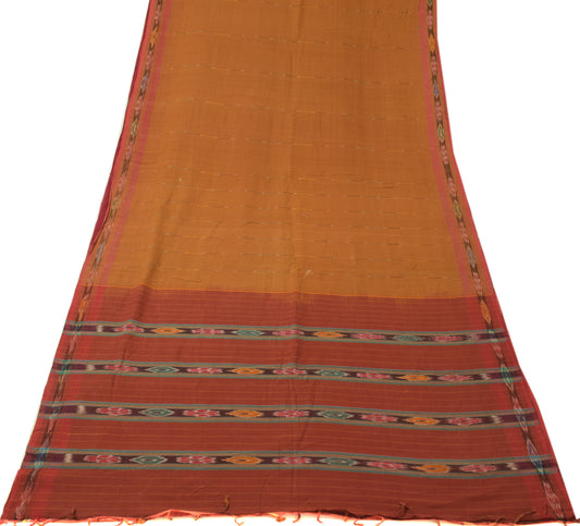 Sushila Vintage Brown Saree 100% Pure Cotton Woven Ikat Patola Sari Craft Fabric