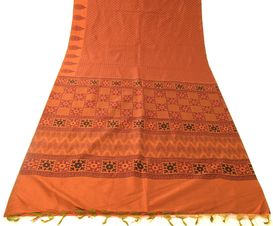 Sushila Vintage Dark Orange Saree Silk Blend Floral Pattern Craft Sari Fabric