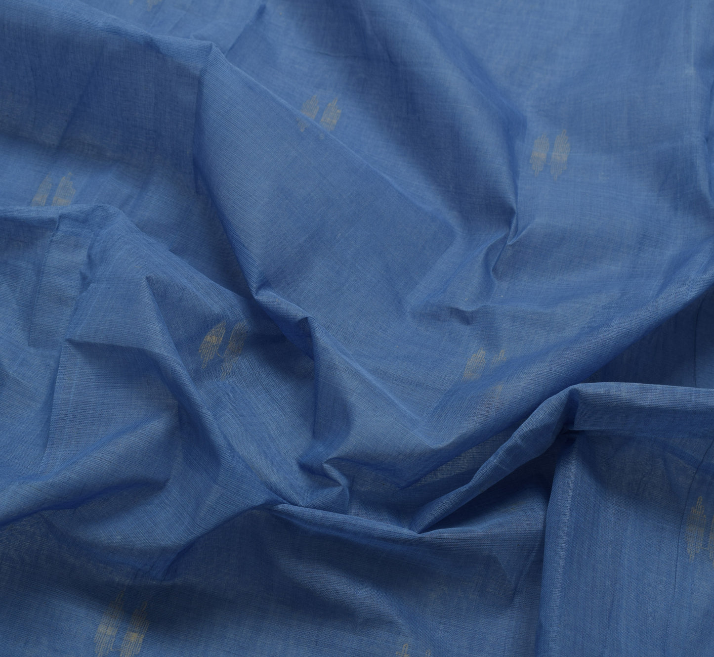 Sushila Vintage Blue Saree 100% Cotton Woven Tant Sari 5 Yard Craft Fabric