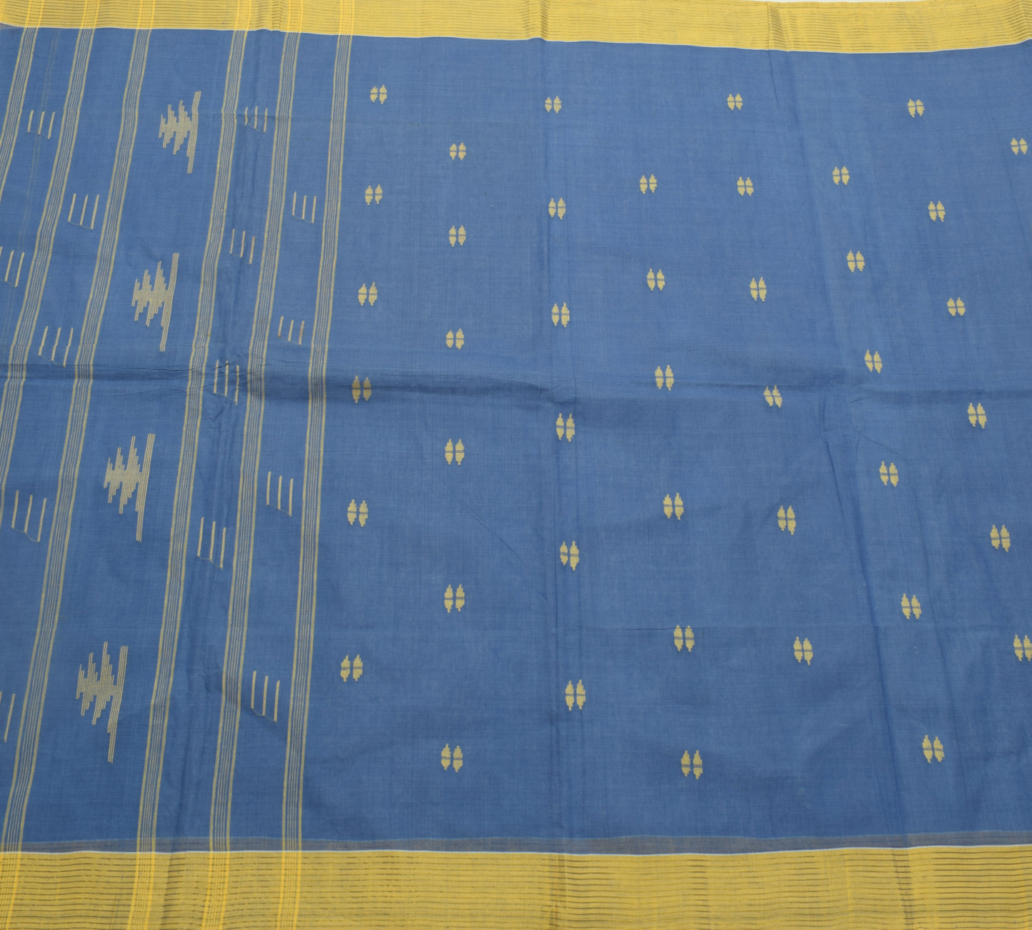 Sushila Vintage Blue Saree 100% Cotton Woven Tant Sari 5 Yard Craft Fabric