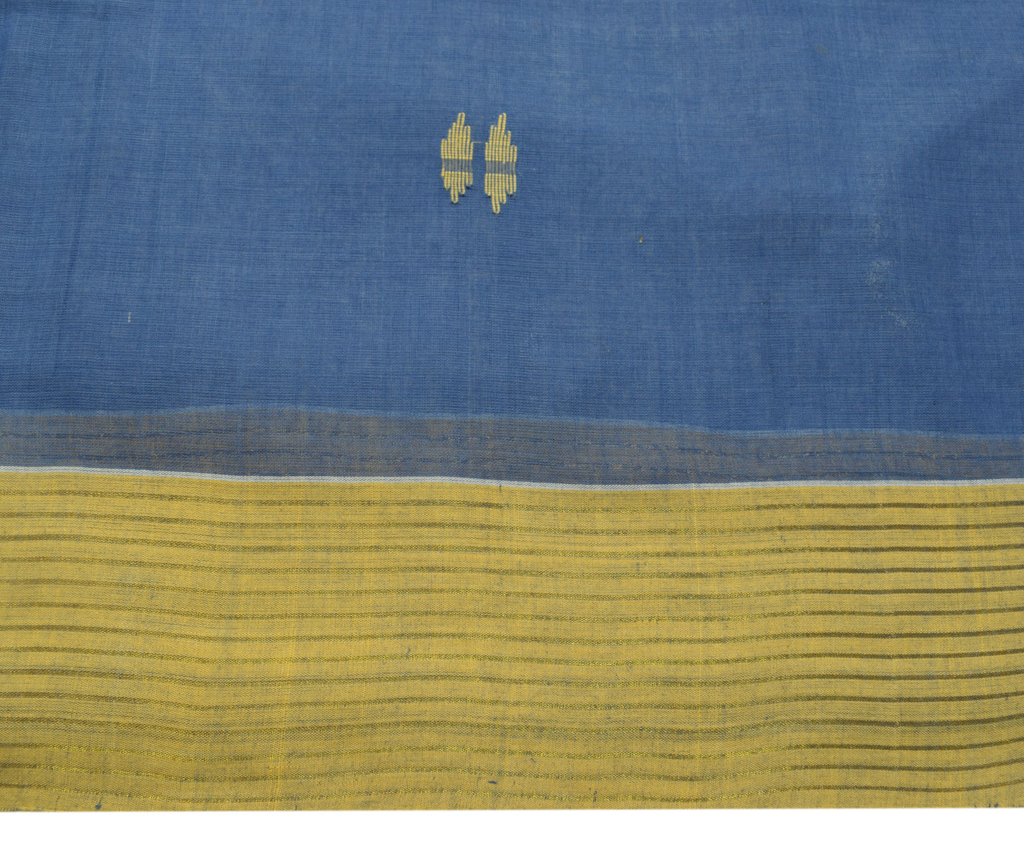 Sushila Vintage Blue Saree 100% Cotton Woven Tant Sari 5 Yard Craft Fabric