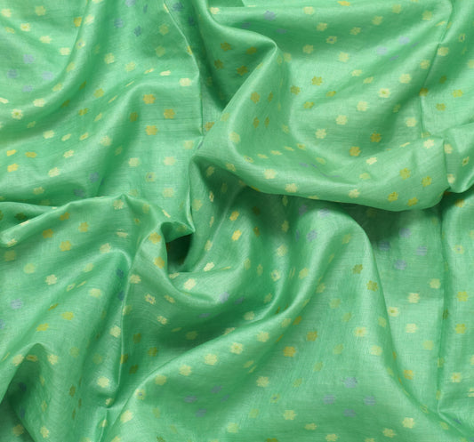 Sushila Vintage Green Saree 100% Pure Silk Woven Floral Sari 5 Yard Craft Fabric