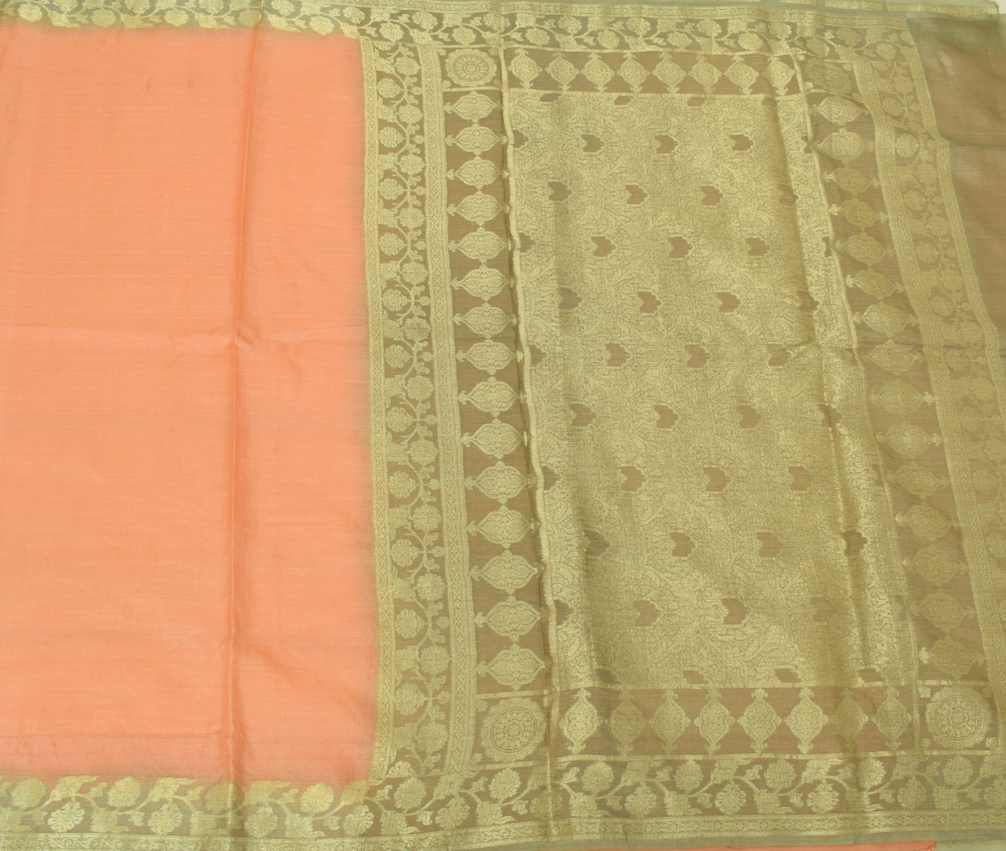 Sushila Vintage Peach Saree 100% Pure Silk Woven Plain Sari 5 YD Craft Fabric