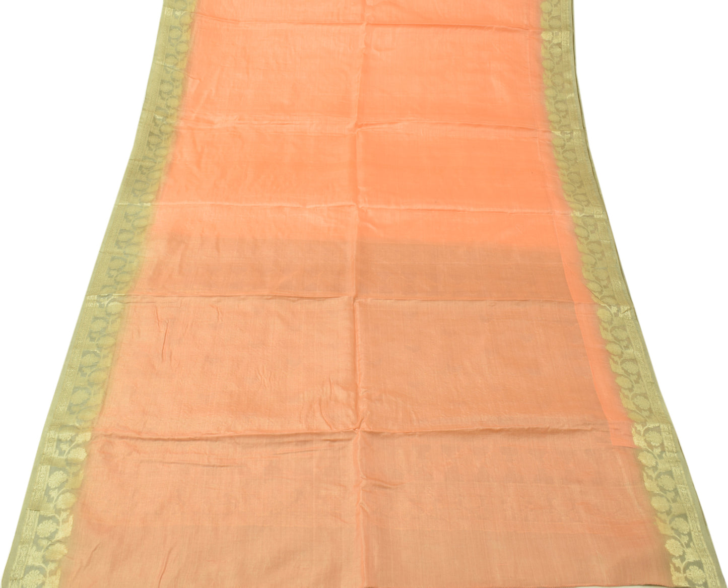 Sushila Vintage Peach Saree 100% Pure Silk Woven Plain Sari 5 YD Craft Fabric