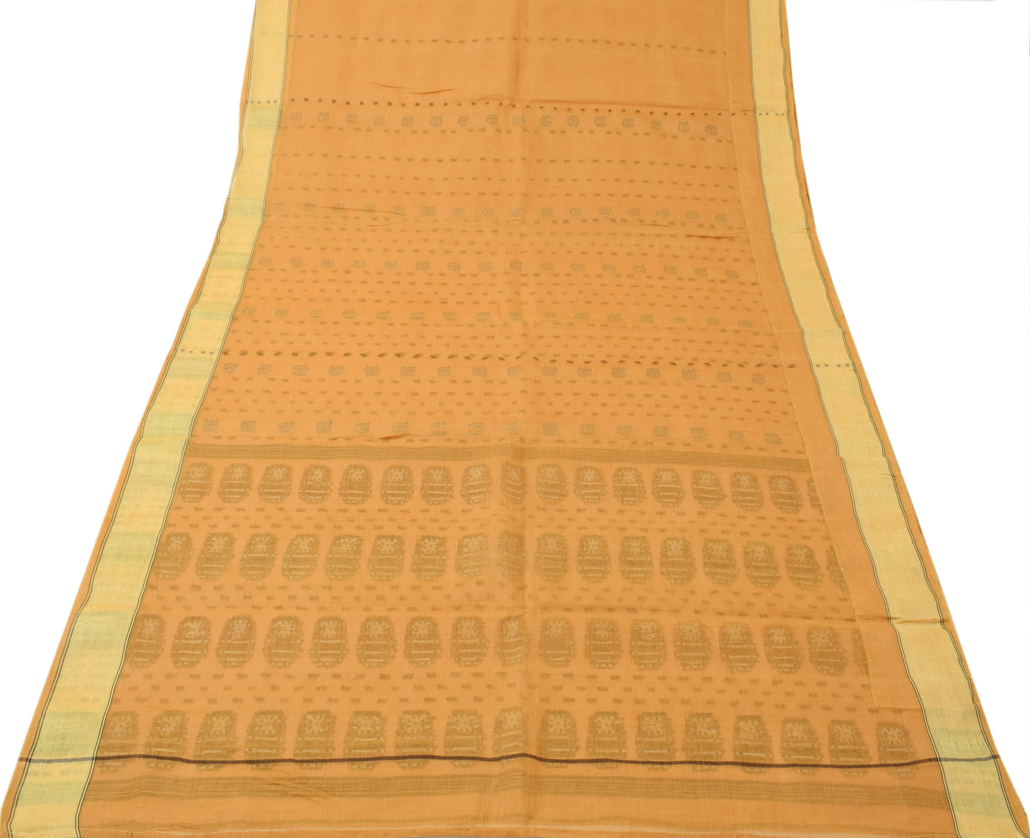 Sushila Vintage Brown Saree 100% Pure Cotton Weaving Sari 5 Yard Craft Fabric