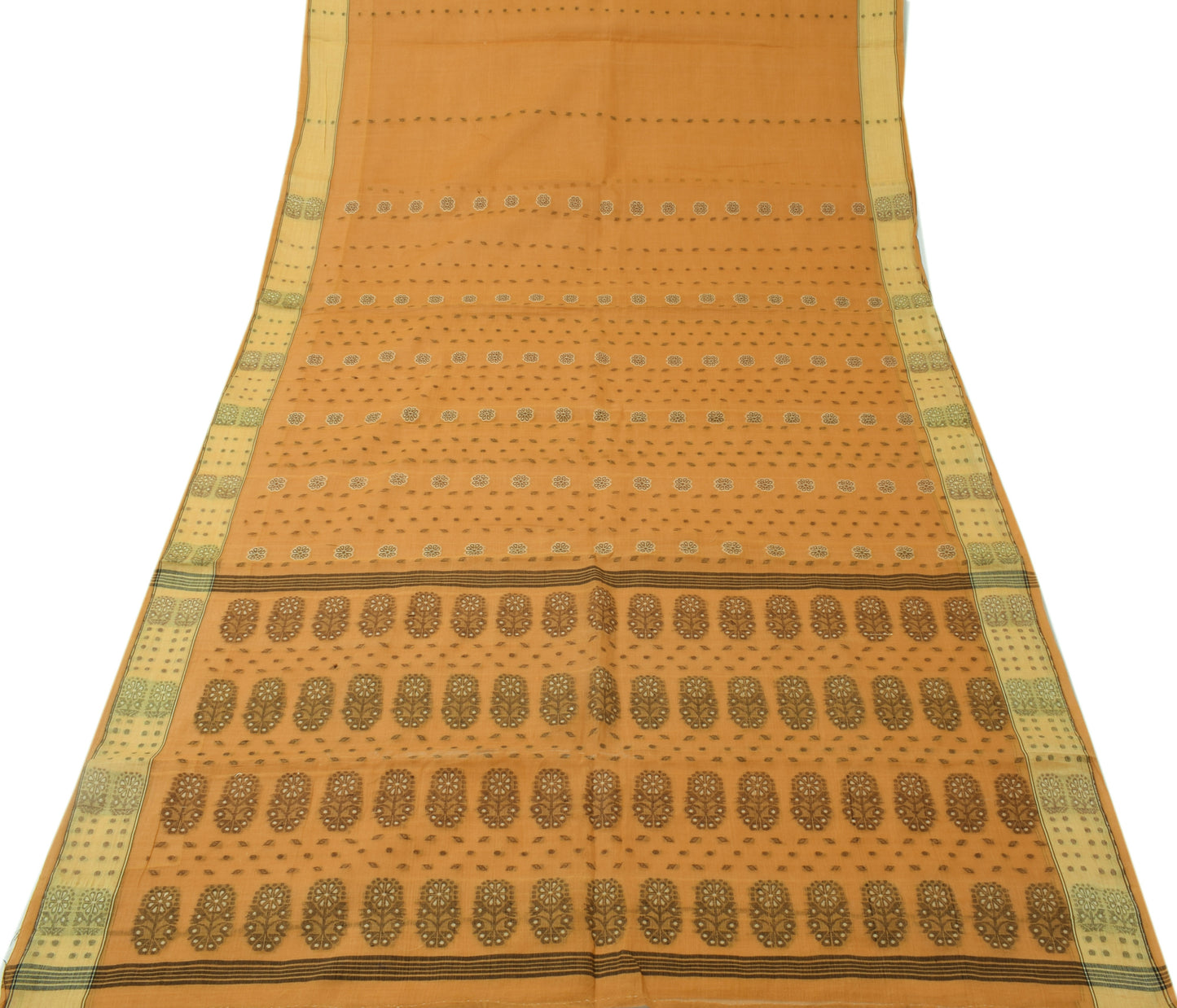 Sushila Vintage Brown Saree 100% Pure Cotton Weaving Sari 5 Yard Craft Fabric