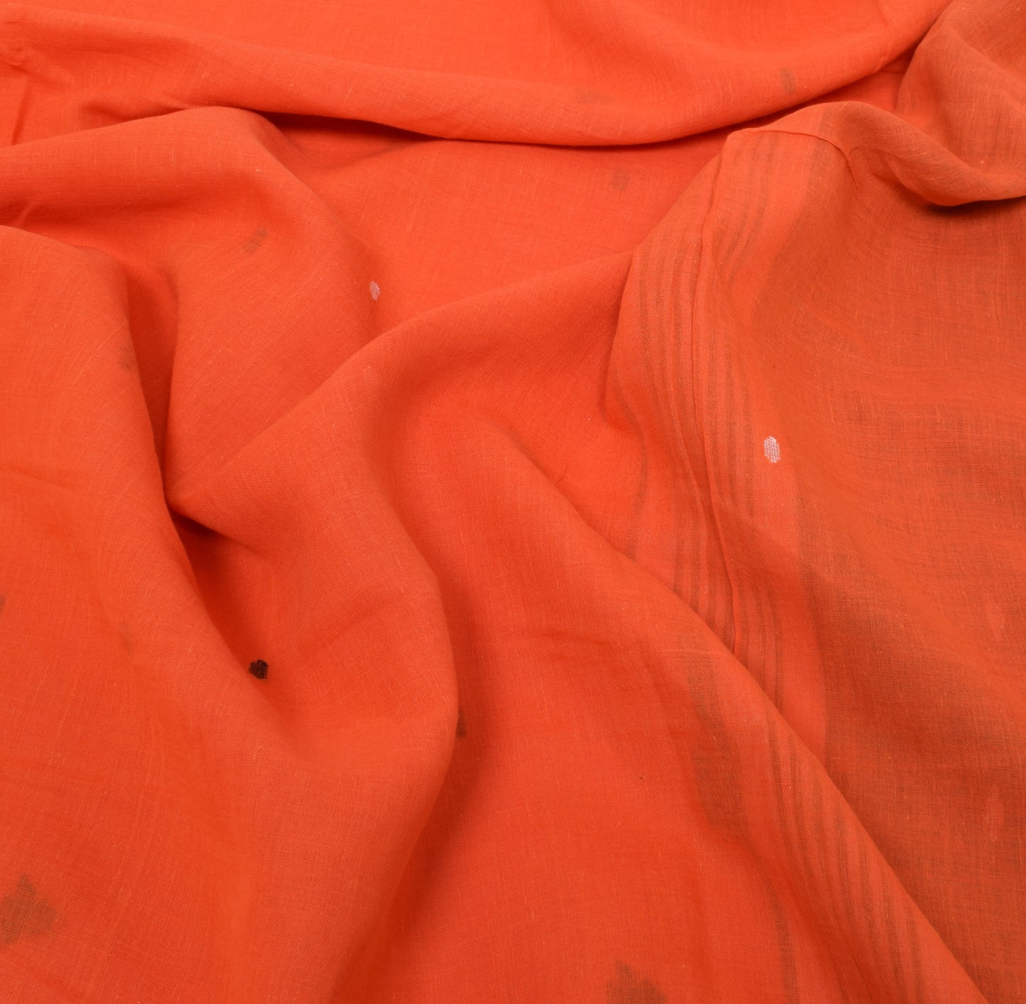 Sushila Vintage Orange Saree 100% Pure Cotton Woven Tant Sari 5 Yd Craft Fabric