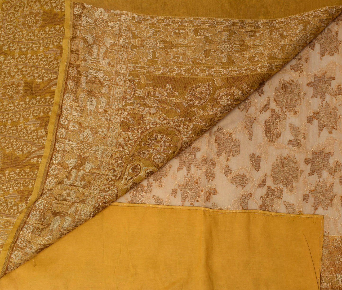 Sushila Vintage Light Brown Saree 100% Pure Silk All Over Woven Sari 5YD Fabric