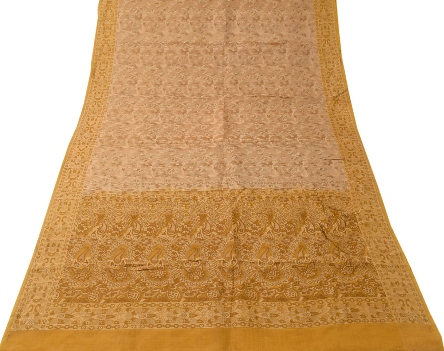 Sushila Vintage Light Brown Saree 100% Pure Silk All Over Woven Sari 5YD Fabric