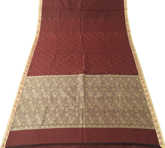 Sushila Vintage Maroon Saree Indian Art Silk Woven Sari 5 yard Craft Deco Fabric