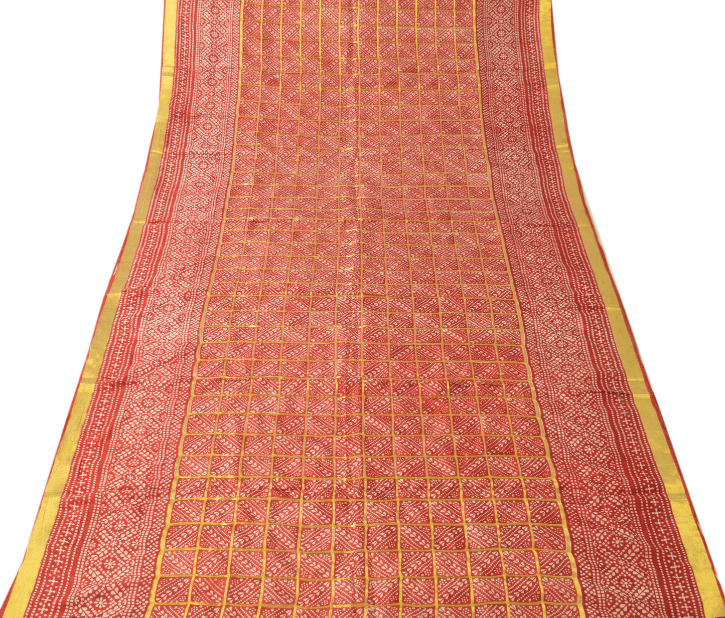 Sushila Vintage Deep Red Saree Printed Zari Woven Craft Sari 5 Yard Fabric