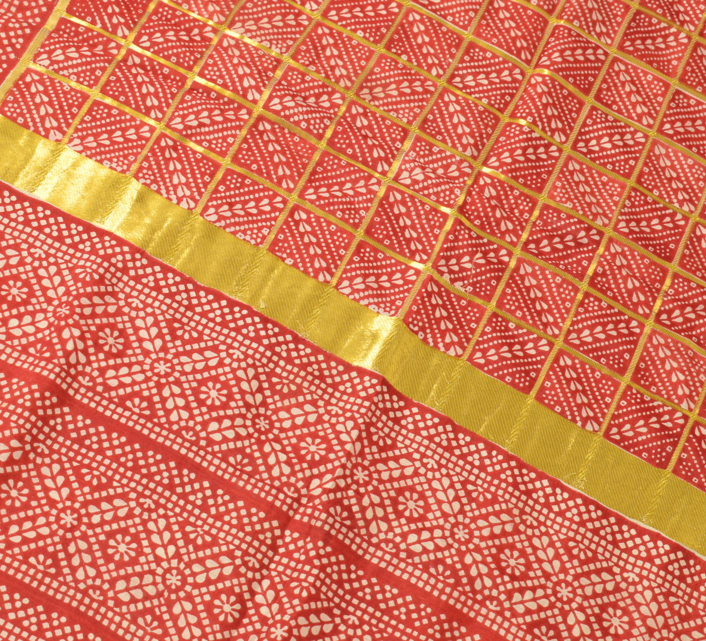 Sushila Vintage Deep Red Saree Printed Zari Woven Craft Sari 5 Yard Fabric