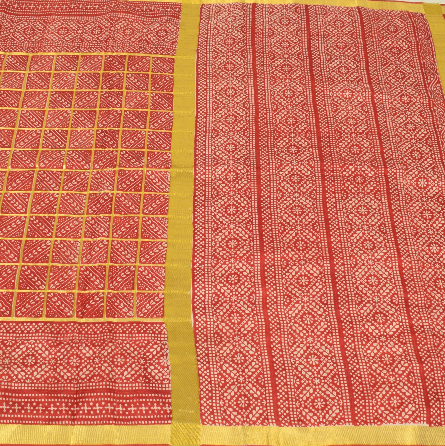 Sushila Vintage Deep Red Saree Printed Zari Woven Craft Sari 5 Yard Fabric