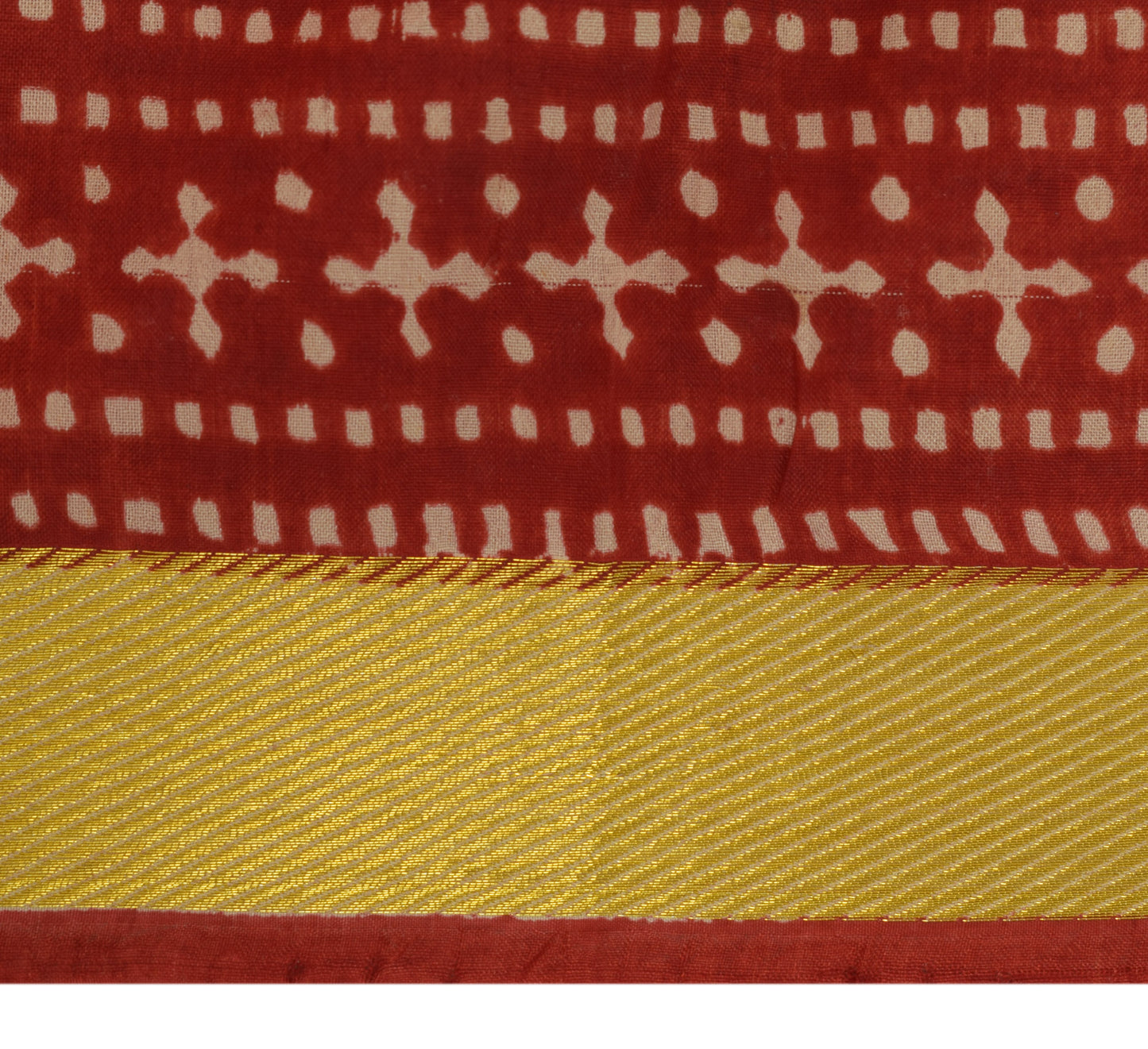 Sushila Vintage Deep Red Saree Printed Zari Woven Craft Sari 5 Yard Fabric