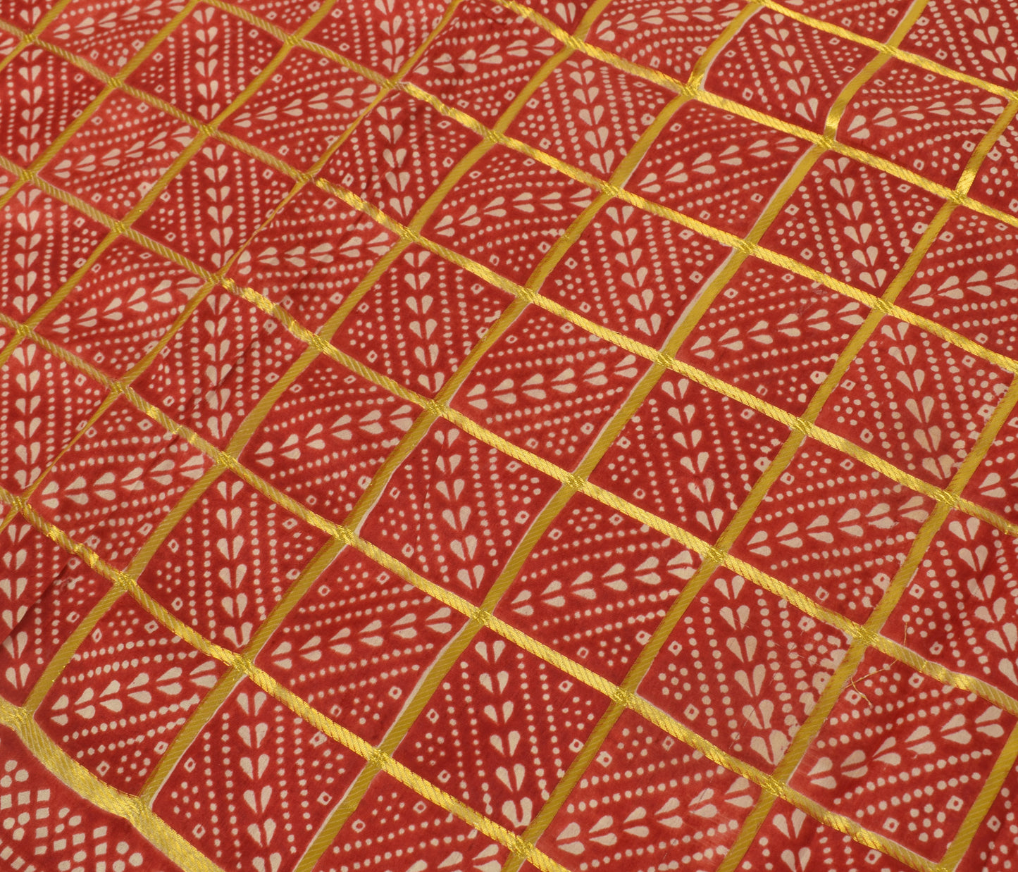 Sushila Vintage Deep Red Saree Printed Zari Woven Craft Sari 5 Yard Fabric