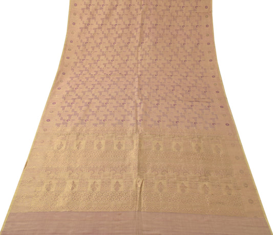 Sushila Vintage Purple Saree 100% Pure Silk all Over Woven Craft Sari 5YD Fabric