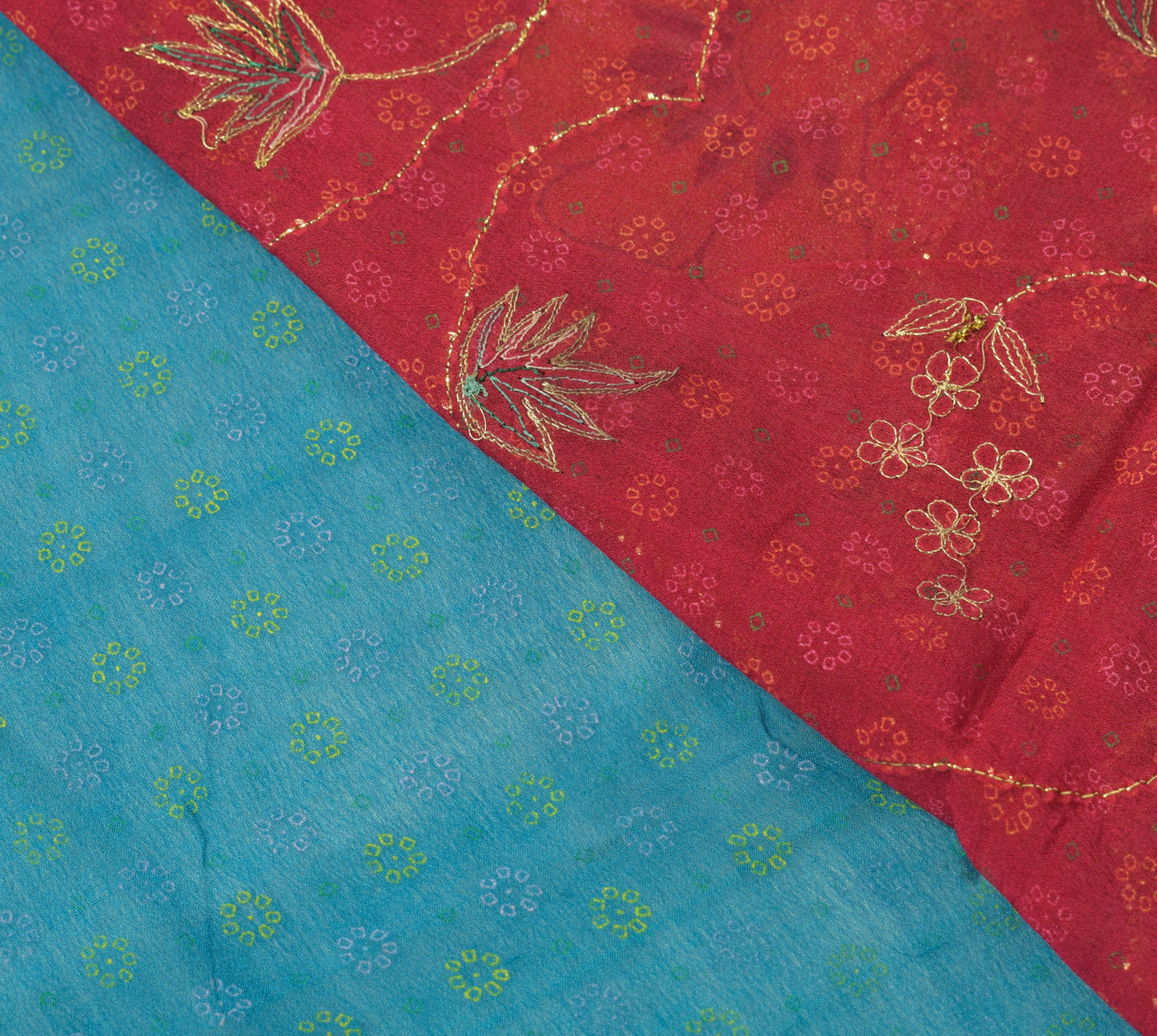 Sushila Vintage Blue Saree 100% Pure Silk Printed Embroidered Craft Sari Fabric