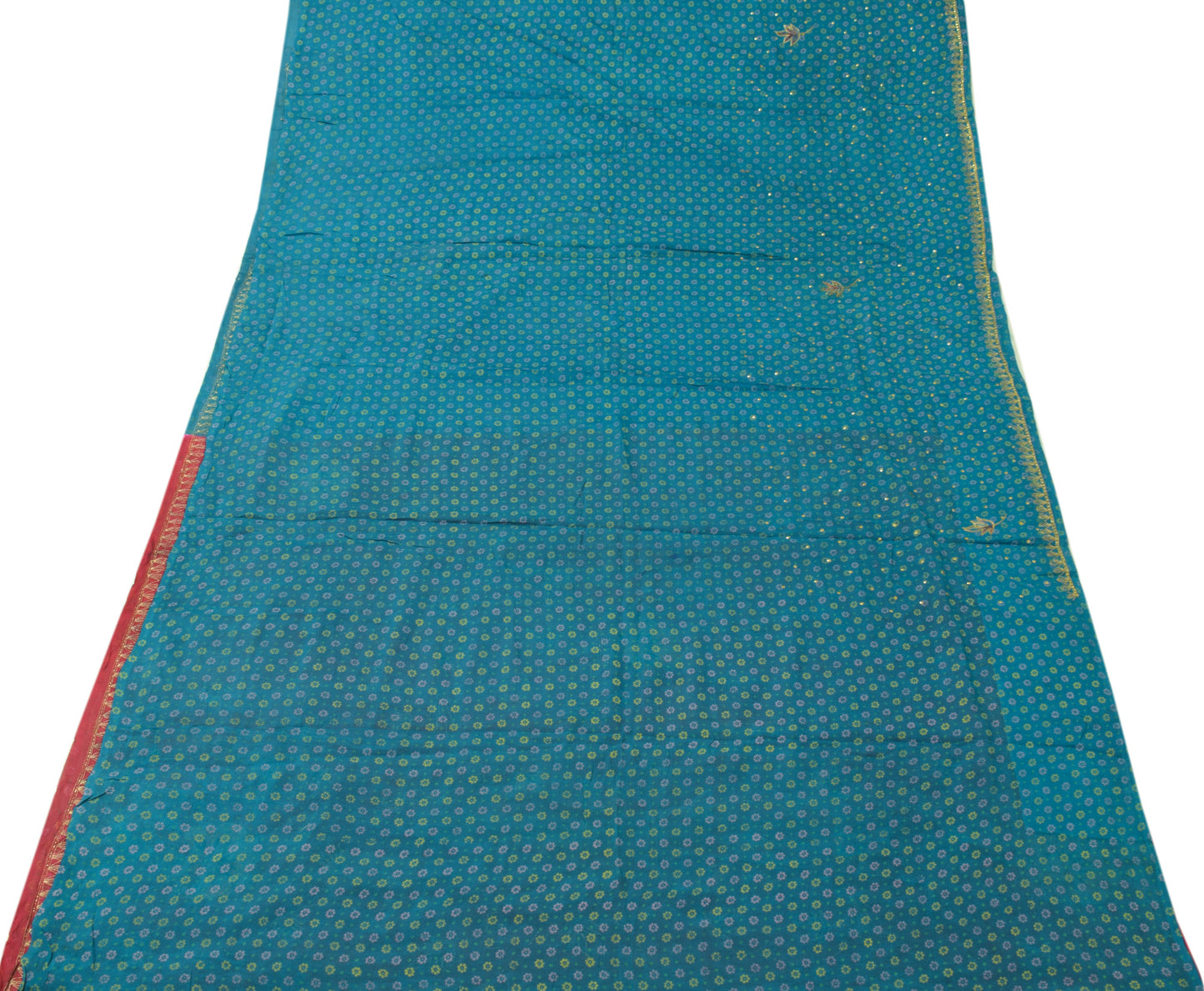 Sushila Vintage Blue Saree 100% Pure Silk Printed Embroidered Craft Sari Fabric