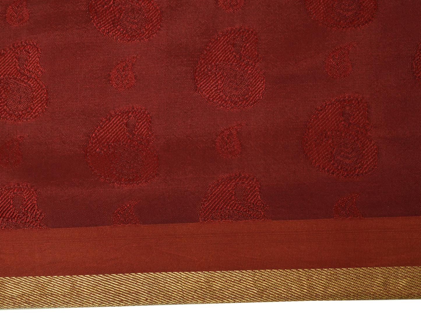 Sushila Vintage Maroon Saree 100% Pure Silk Woven Leaf Pattern Craft Sari Fabric