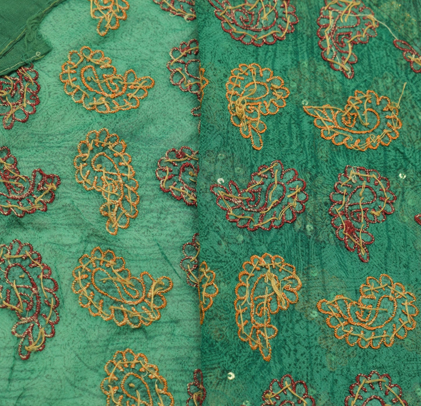 Sushila Vintage Green Saree 100% Pure Georgette Silk Printed Embroidered Fabric