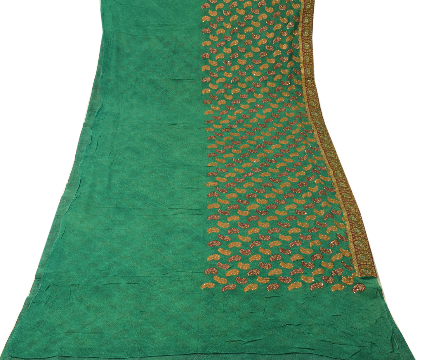 Sushila Vintage Green Saree 100% Pure Georgette Silk Printed Embroidered Fabric