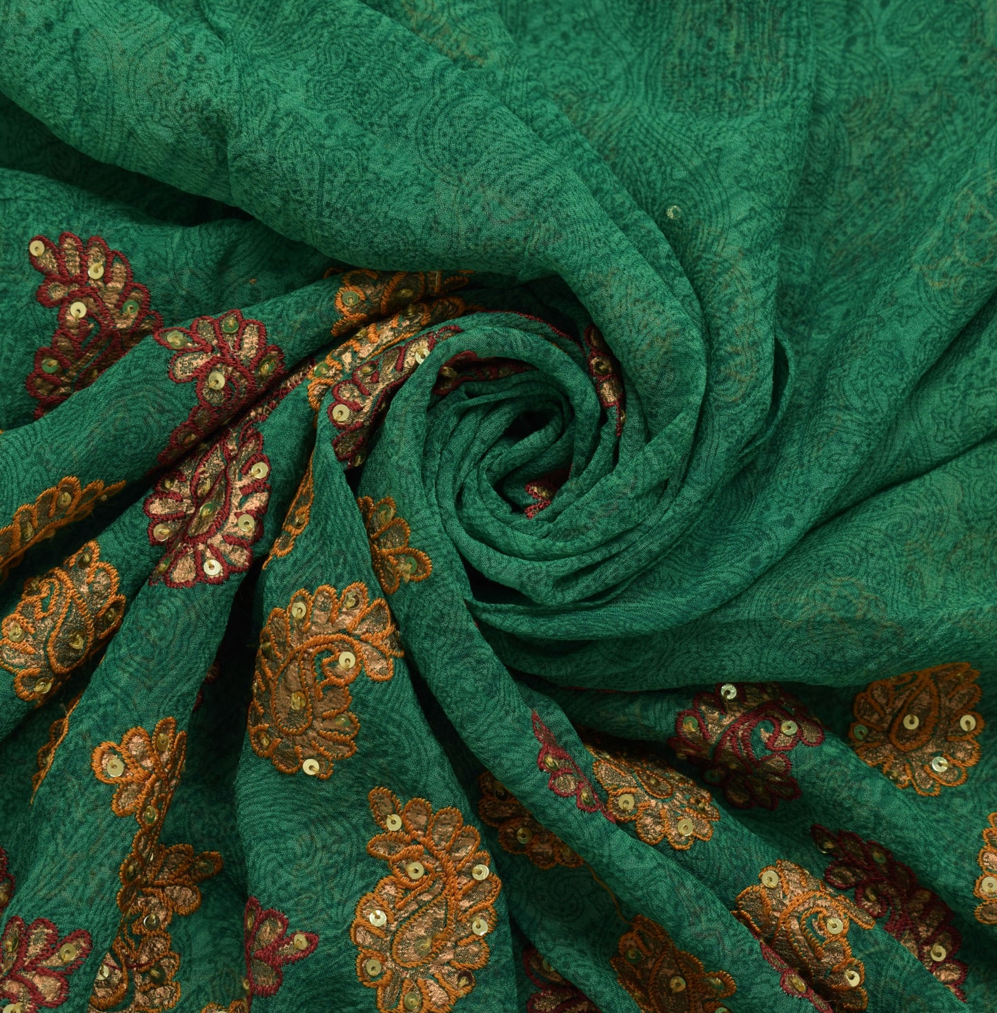 Sushila Vintage Green Saree 100% Pure Georgette Silk Printed Embroidered Fabric