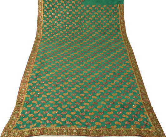 Sushila Vintage Green Saree 100% Pure Georgette Silk Printed Embroidered Fabric