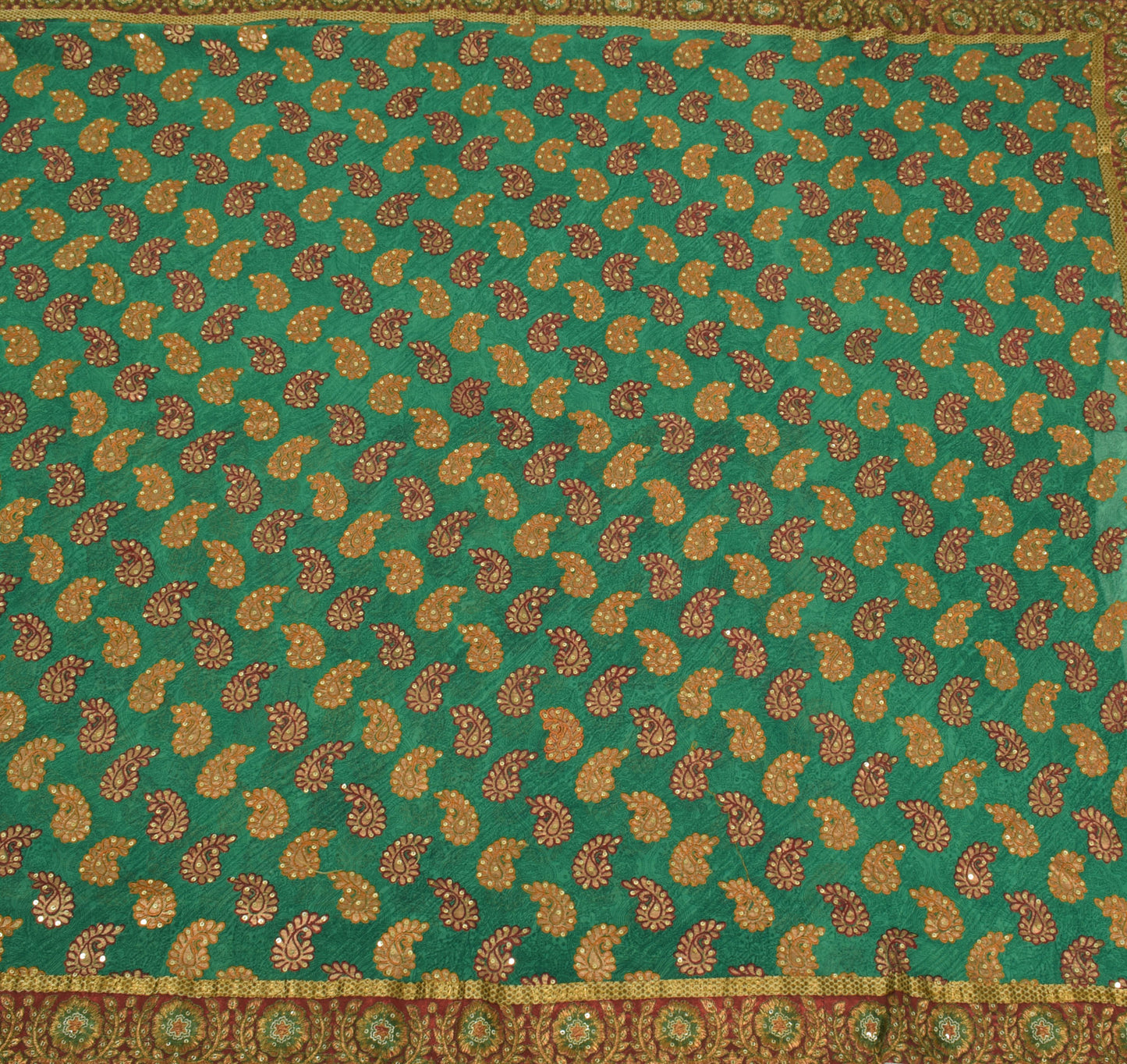 Sushila Vintage Green Saree 100% Pure Georgette Silk Printed Embroidered Fabric