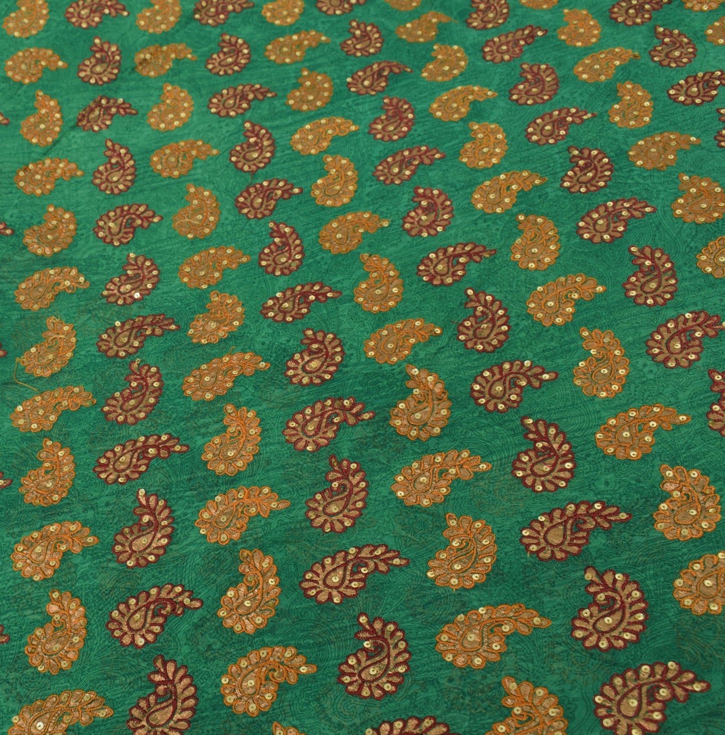 Sushila Vintage Green Saree 100% Pure Georgette Silk Printed Embroidered Fabric