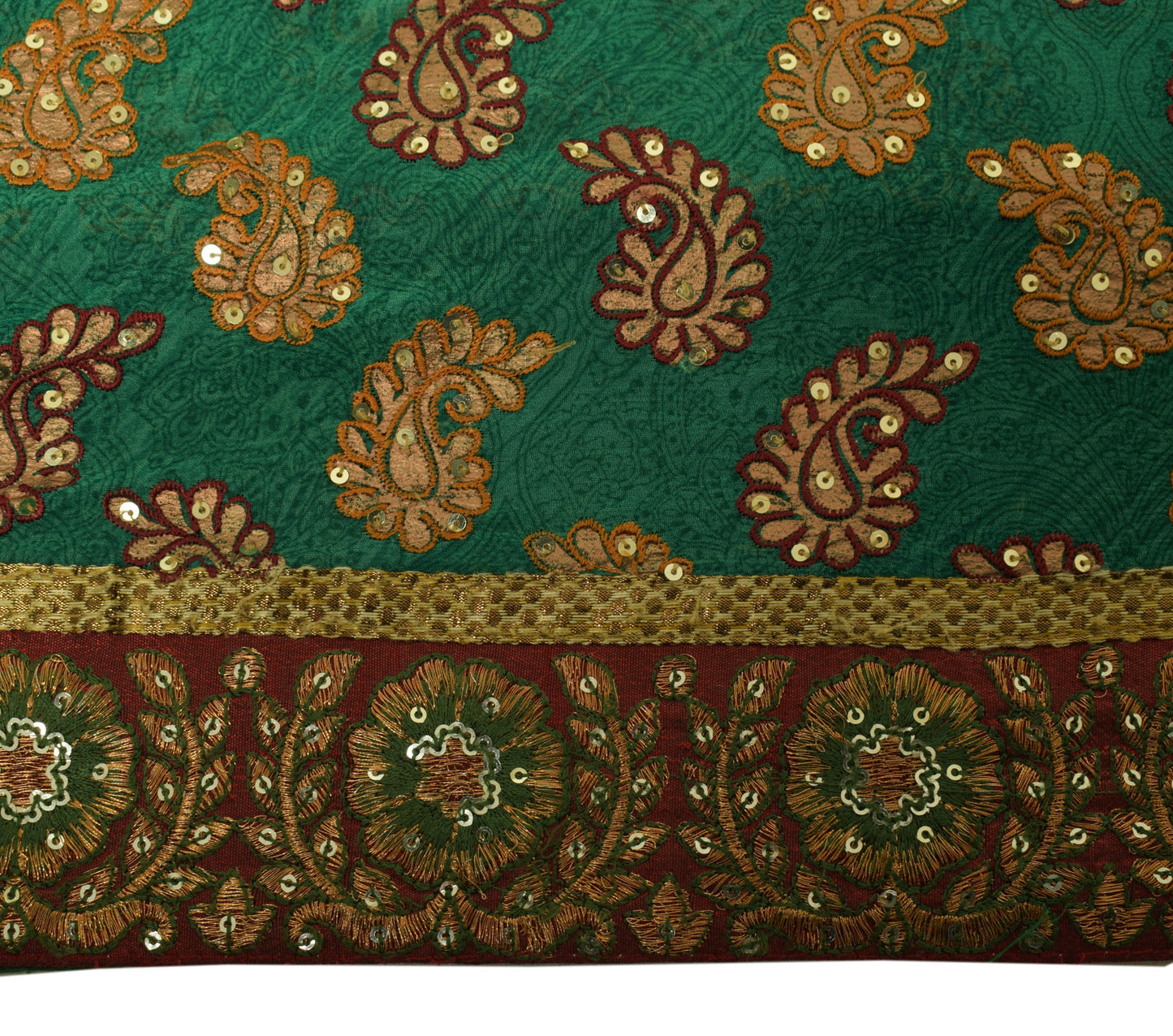 Sushila Vintage Green Saree 100% Pure Georgette Silk Printed Embroidered Fabric