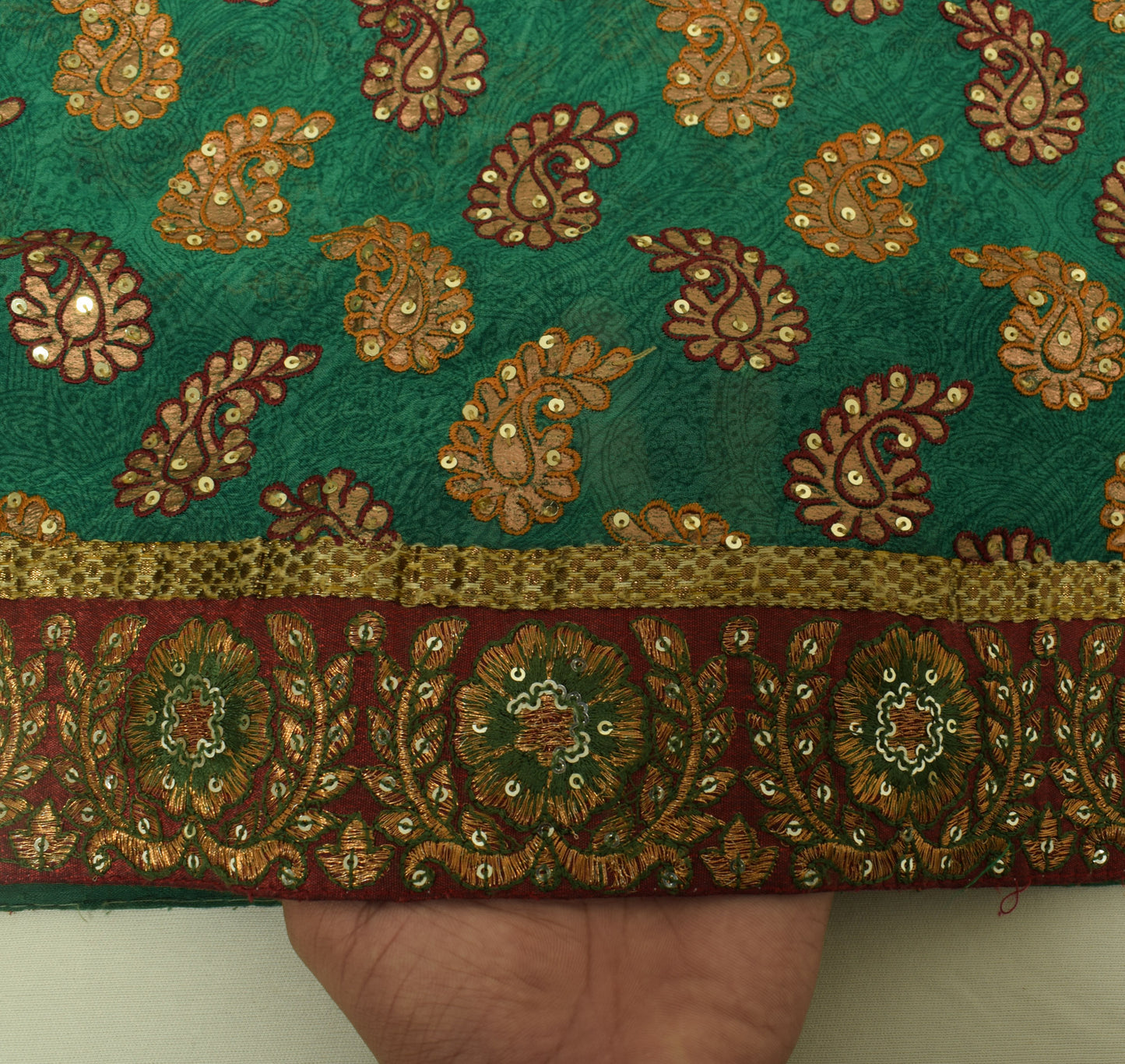 Sushila Vintage Green Saree 100% Pure Georgette Silk Printed Embroidered Fabric