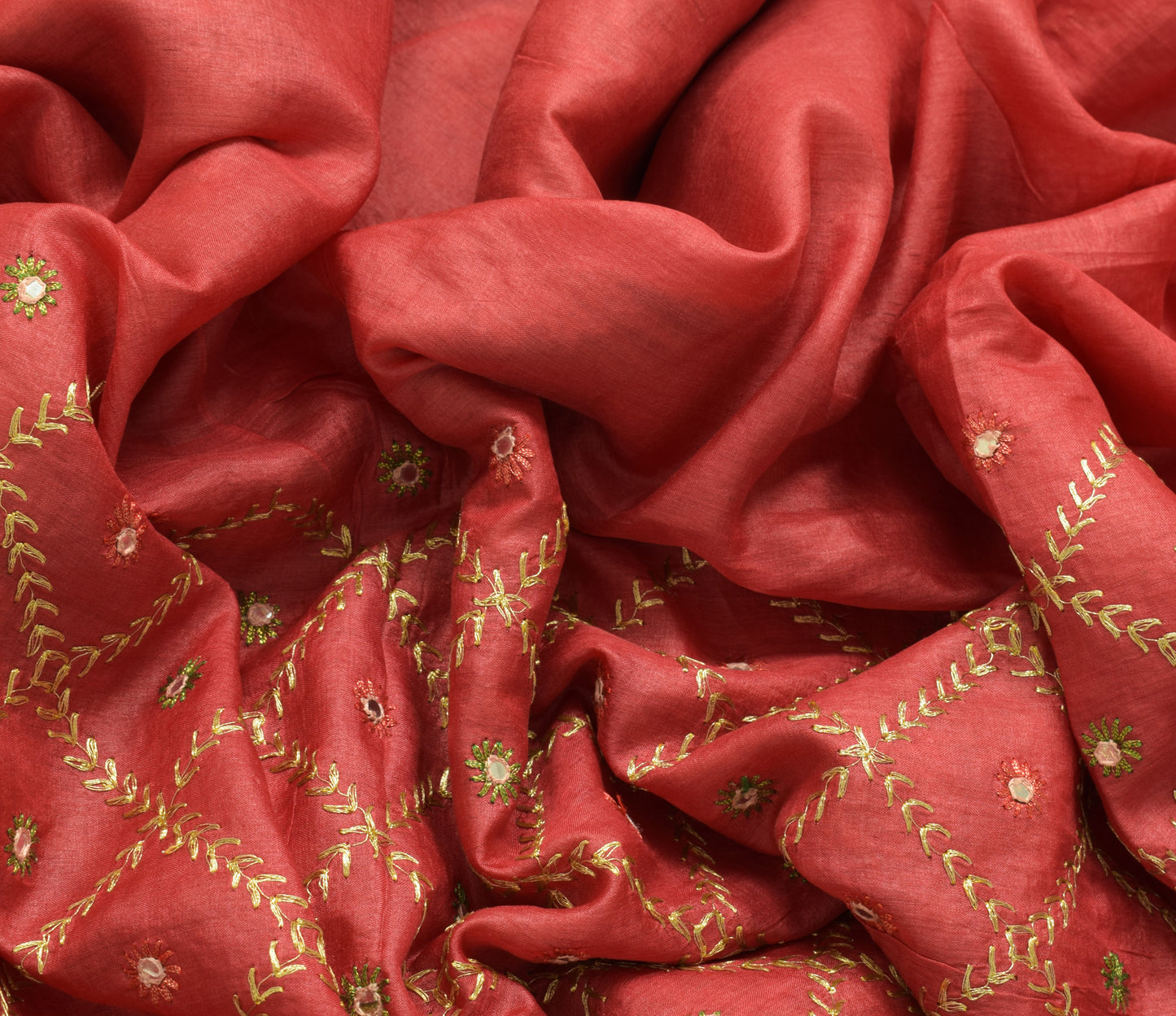 Sushila Vintage Pinkish Red Saree 100% Pure Silk Woven Embroidered Sari Fabric