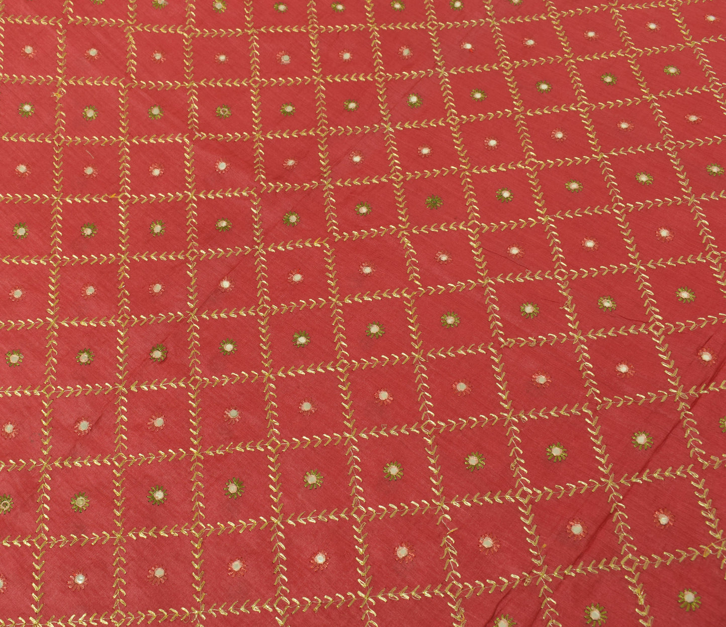 Sushila Vintage Pinkish Red Saree 100% Pure Silk Woven Embroidered Sari Fabric