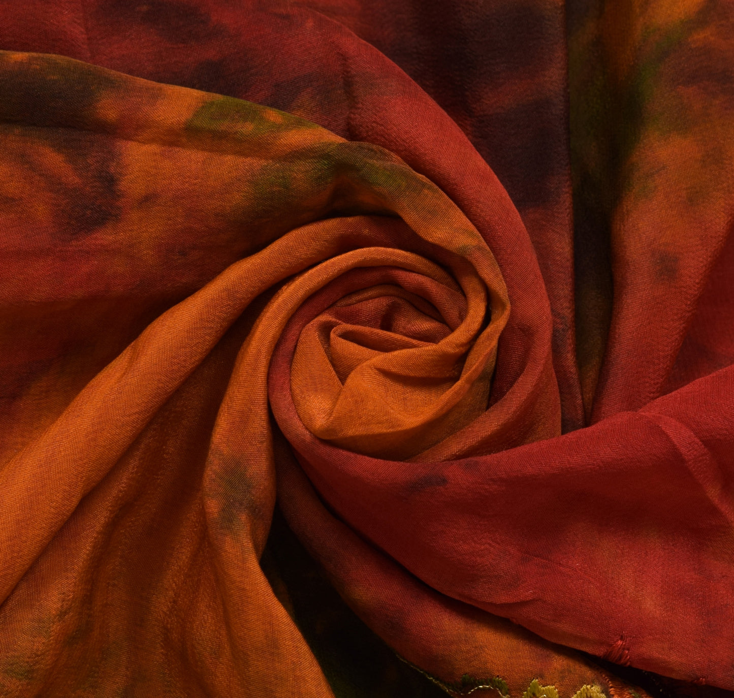 Sushila Vintage Rust Saree 100% Pure Crepe Silk Embroidered Tie-Dye Sari Fabric