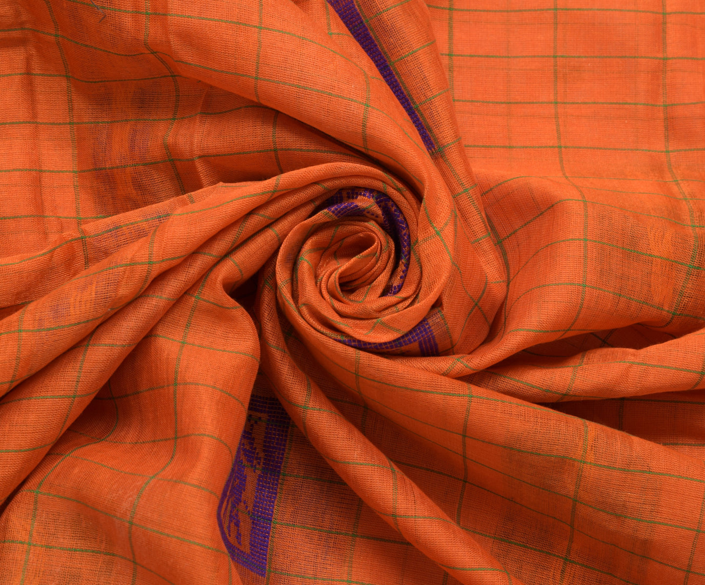 Sushila Vintage Orange Saree 100% Pure Cotton Woven Floral Sari Craft Fabric