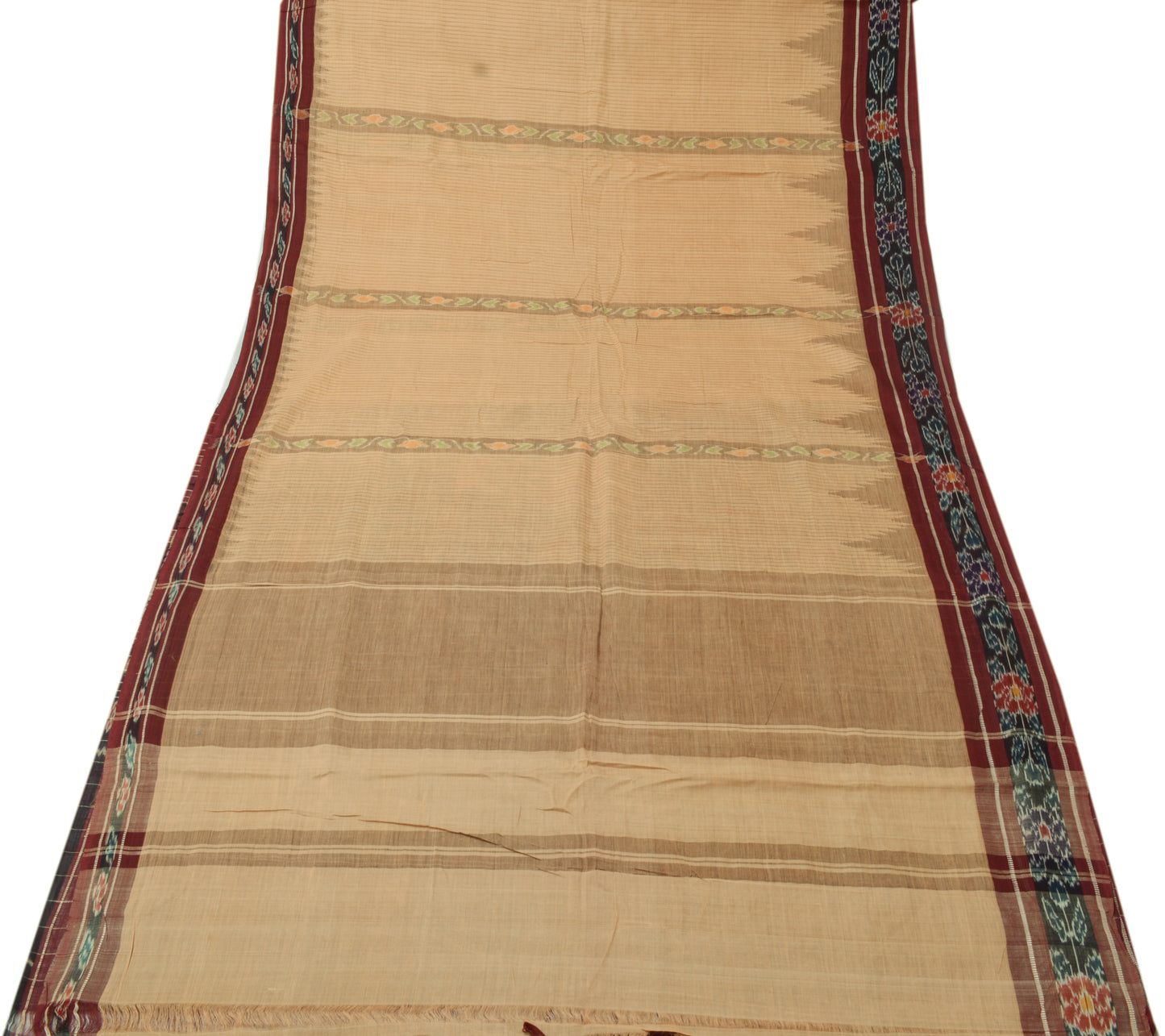 Sushila Vintage Brown Saree 100% Pure Cotton Hand Woven Ikkat Patola Sari Fabric